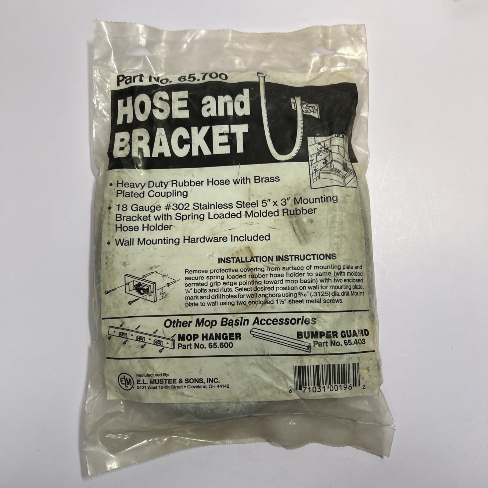 EL Mustee & Sons, Mop Sink Hose and Bracket Assembly Stainless Steel New
