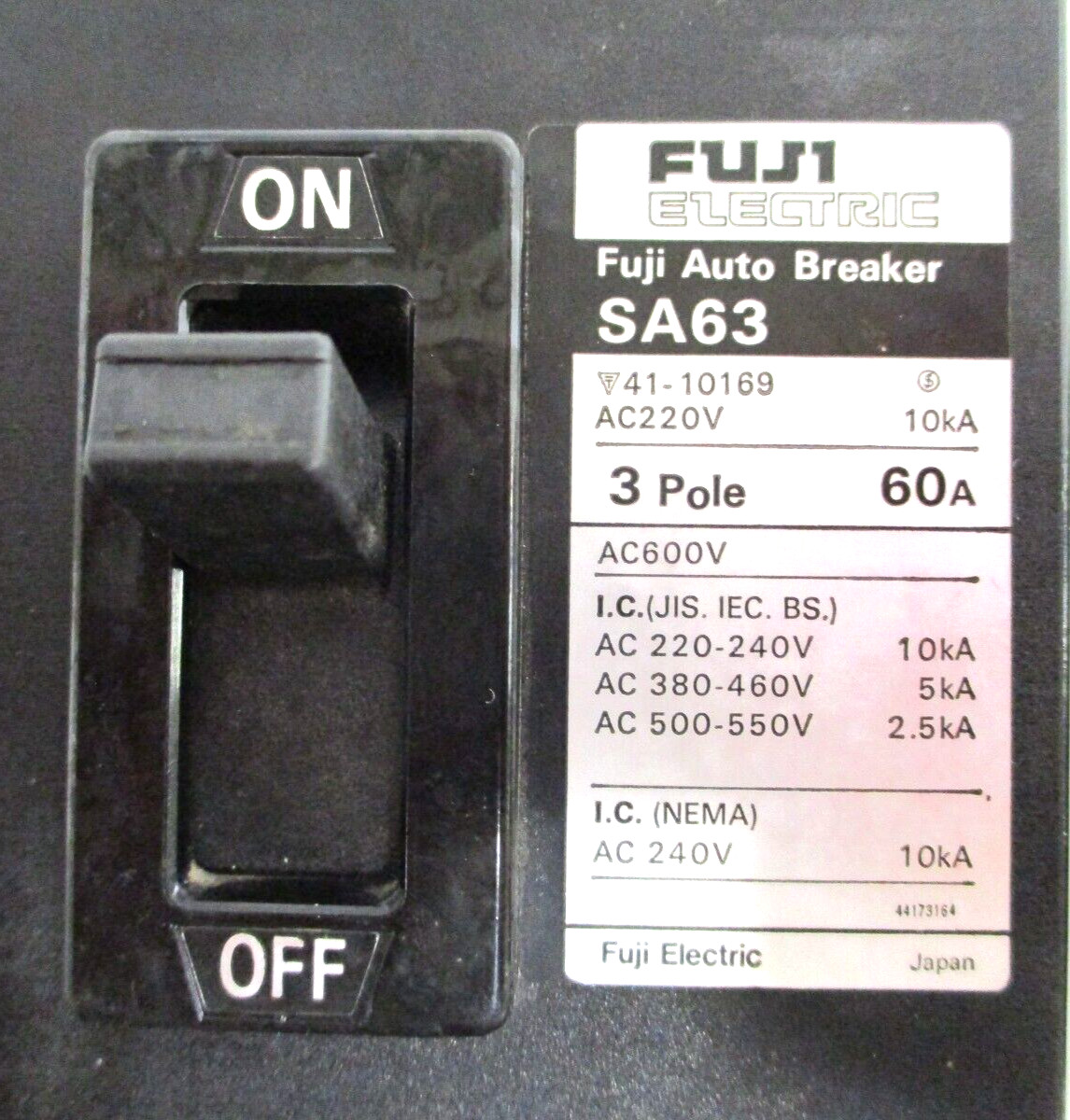 FUJI ELECTRIC BREAKERS, SA63: 60-A , EA33M: 16-A , LOT OF 2 , CLEAN-USED