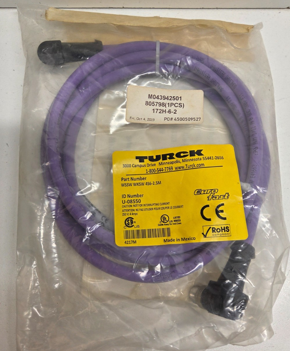 NEW IN BAG! TURCK M12 EUROFAST CORDSET U-08550 WSSW WKSW 456-2.5M