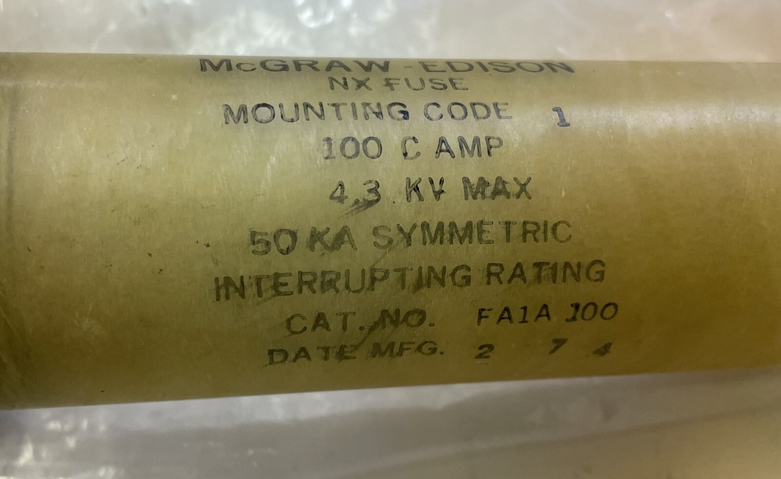 McGRAW EDISON FA1A100 NX 100C AMP 4.3 KV FUSE