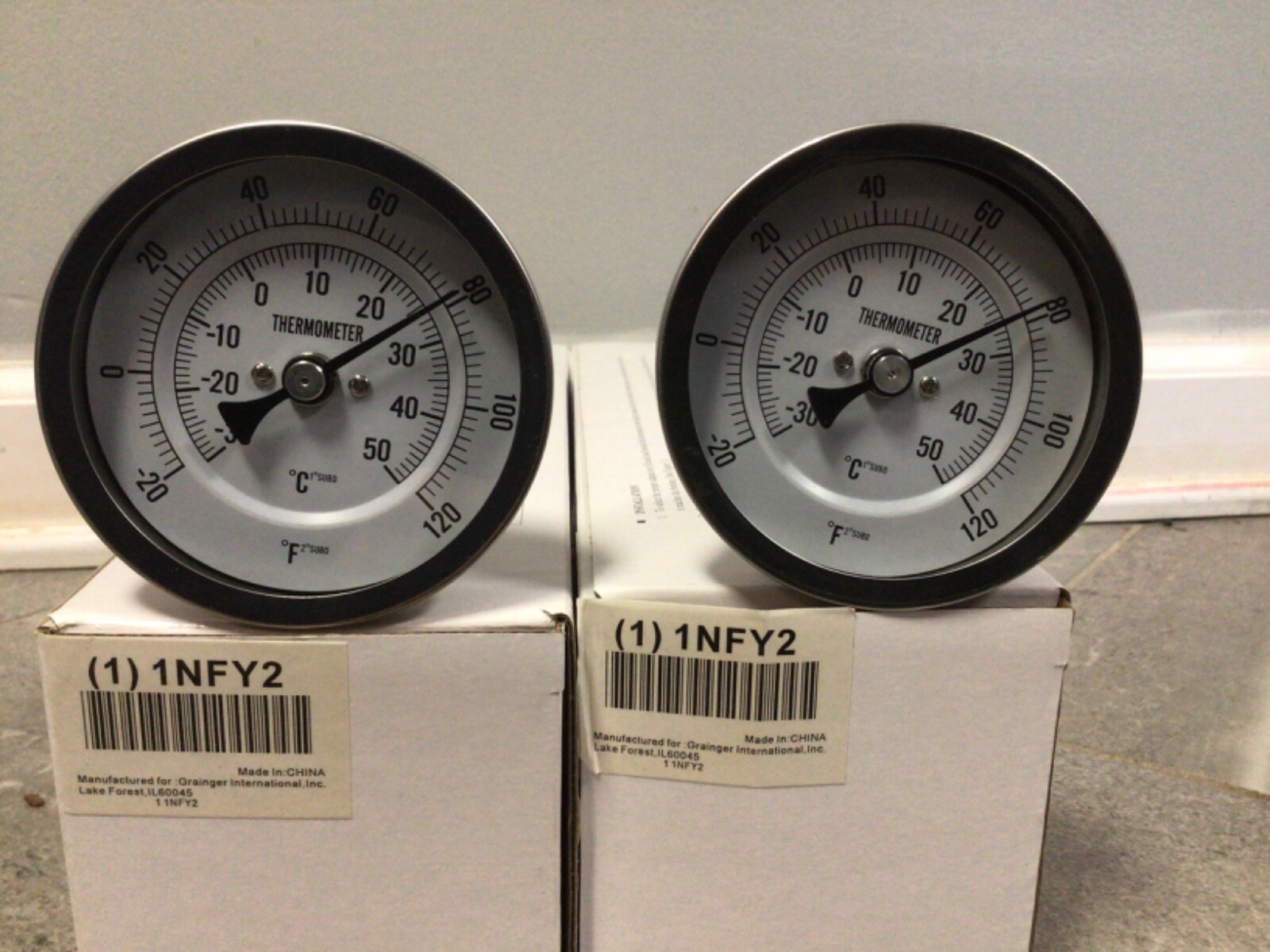 (2)GRAINGER 1NFY2 BI-METAL 3″ DIAL STAINLESS THERMOMETER -20 to 120F. NEW