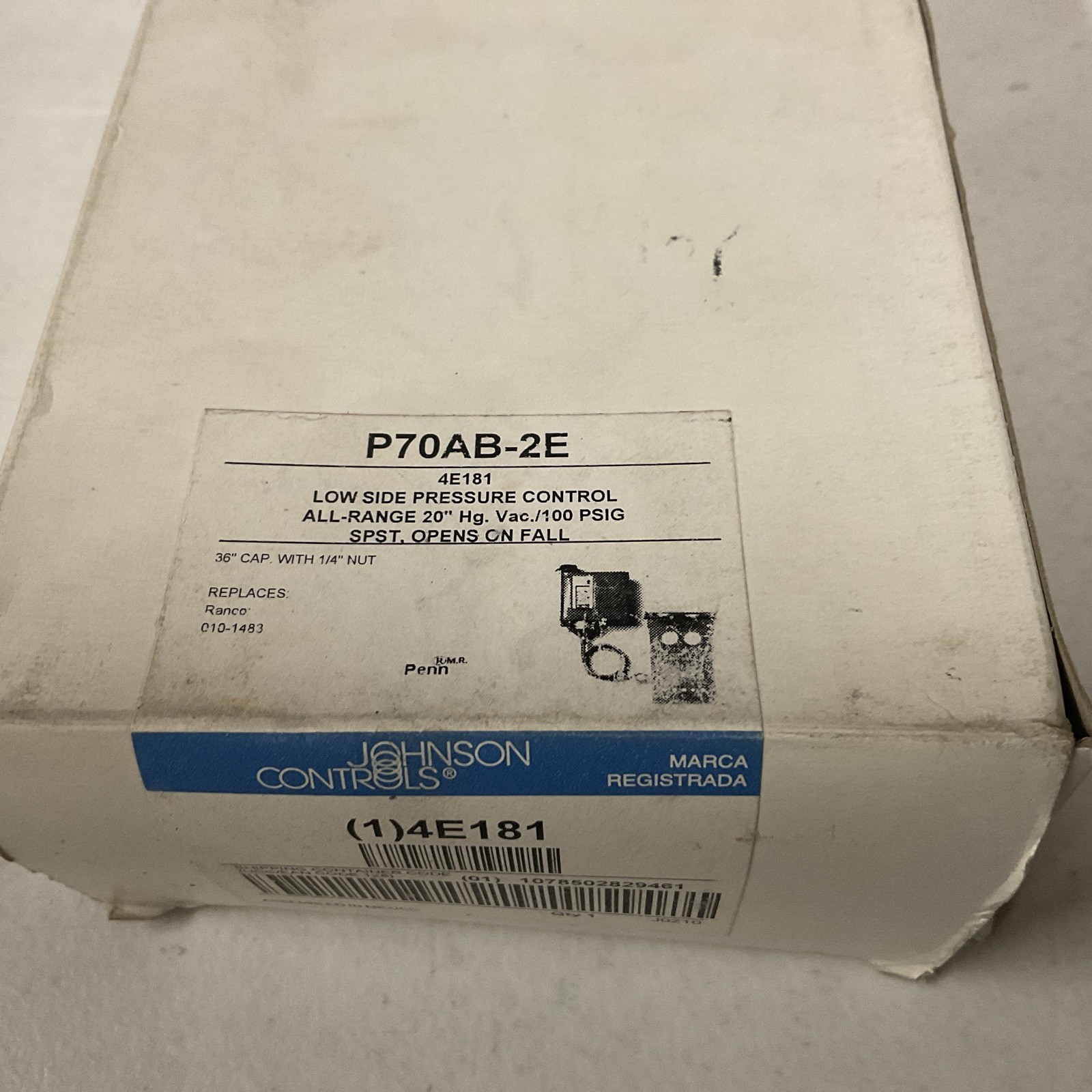 NEW JOHNSON CONTROLS P70AB-2E LOW SIDE PRESSURE CONTROL 20″HG VAC P70AB-2
