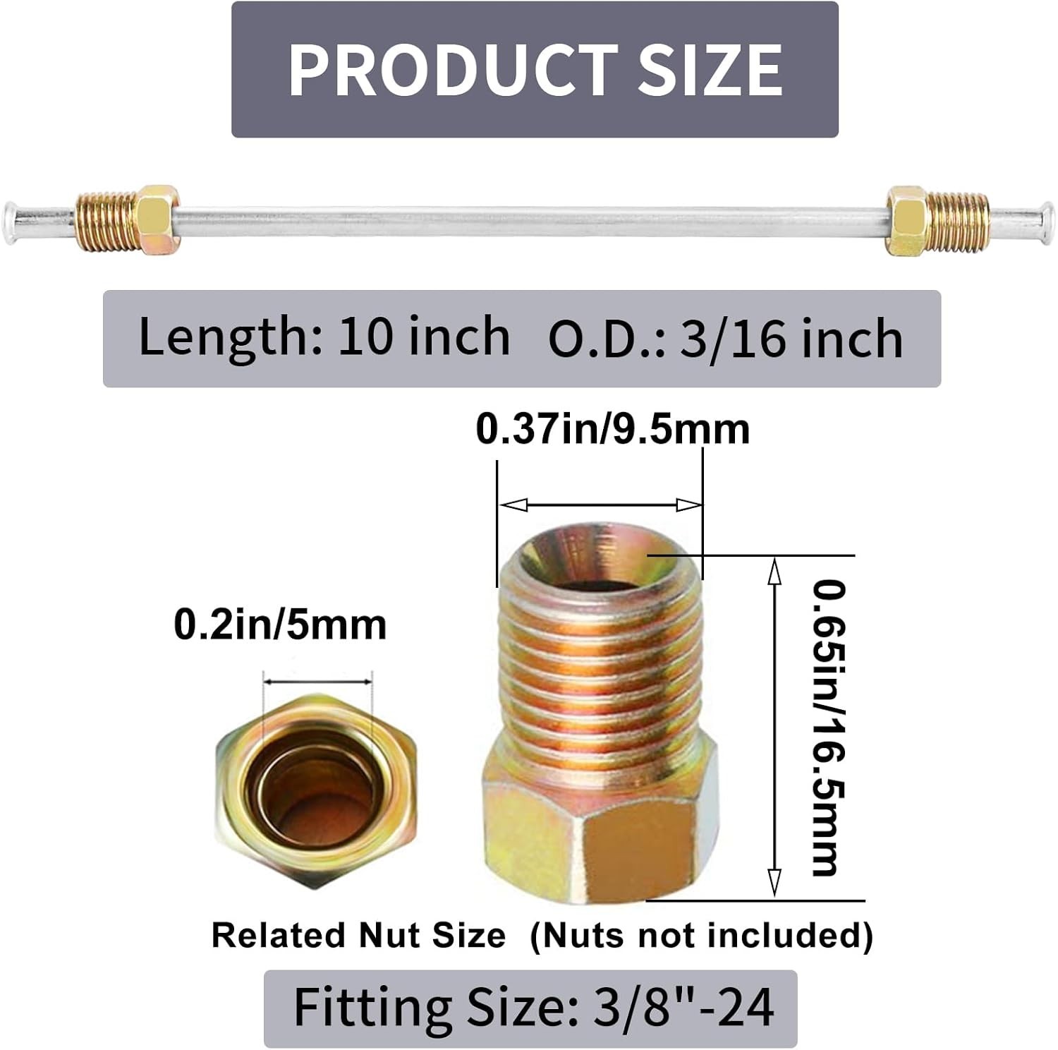 10 Inches Heavy Duty Brake Lines – 3/16 Zinc-coated Tubing with Double Flared…