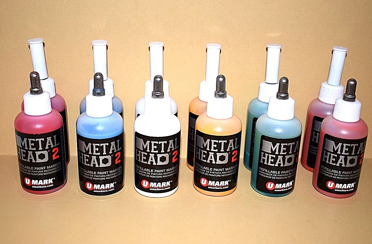 12 Metal Head Paint Marker 2 Oz Metal Marking Green Yellow Red Blue White Orange