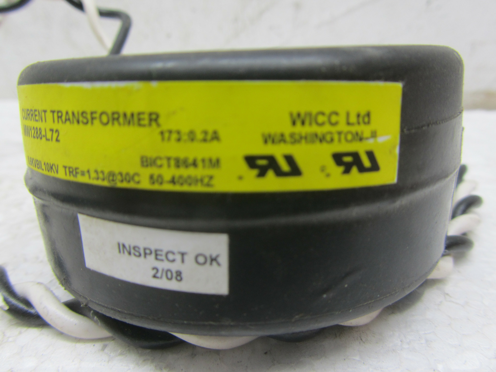 WICC LTD MW1288-L72 CURRENT TRANSFORMER 173:0.2A, 10KV, 50-400Hz