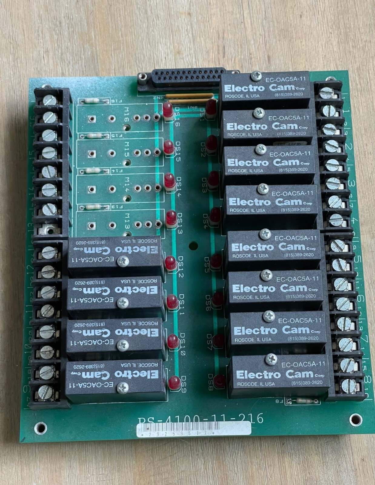 ELECTRO CAM PS-4100-11-216 OUTPUT BOARD WITH 12 EC-OAC5A-11 OUTPUT MODULES
