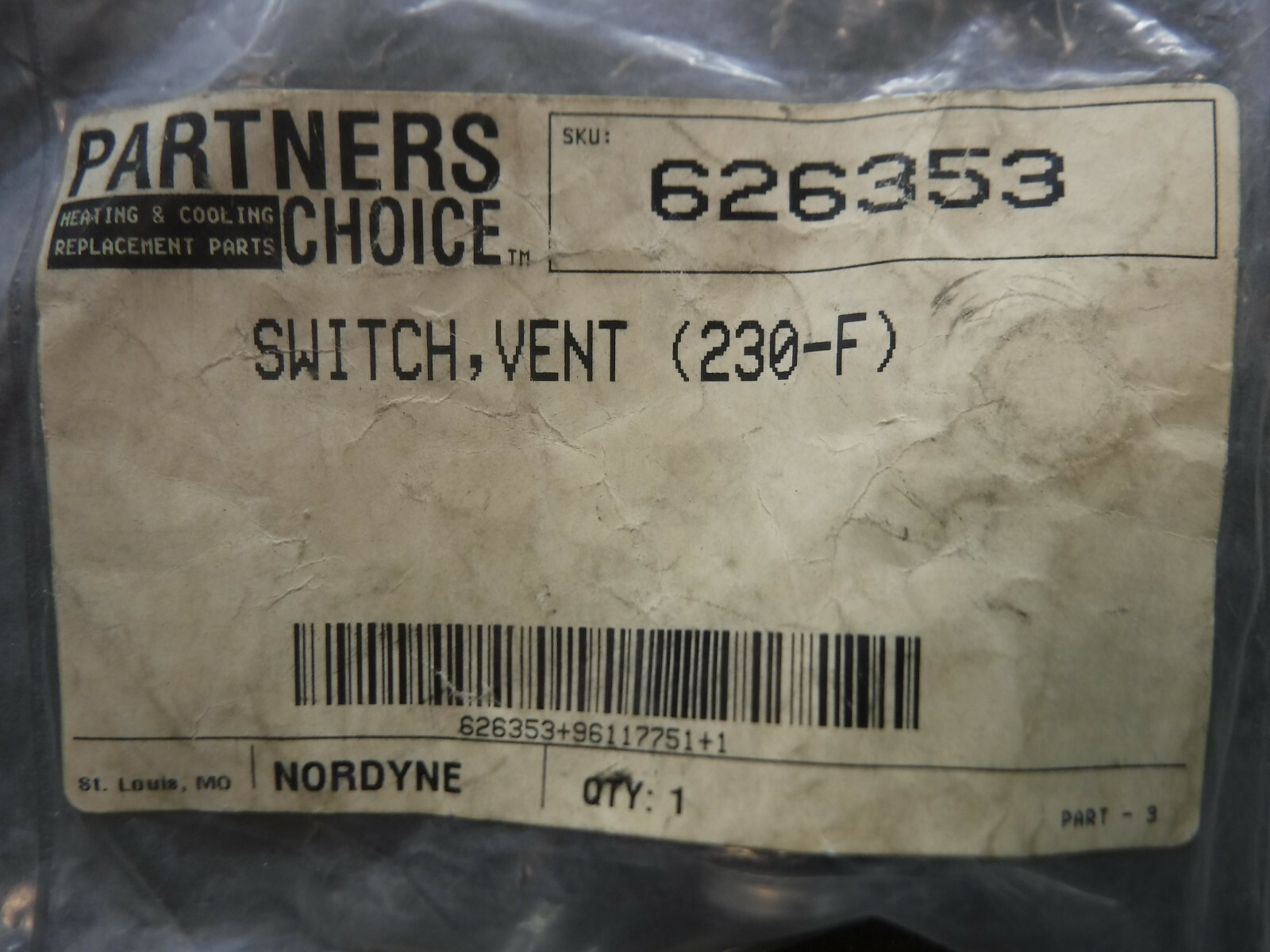 Partners Choice, 626353, Switch Vent, 230-F (New) ** Lot of 2 **