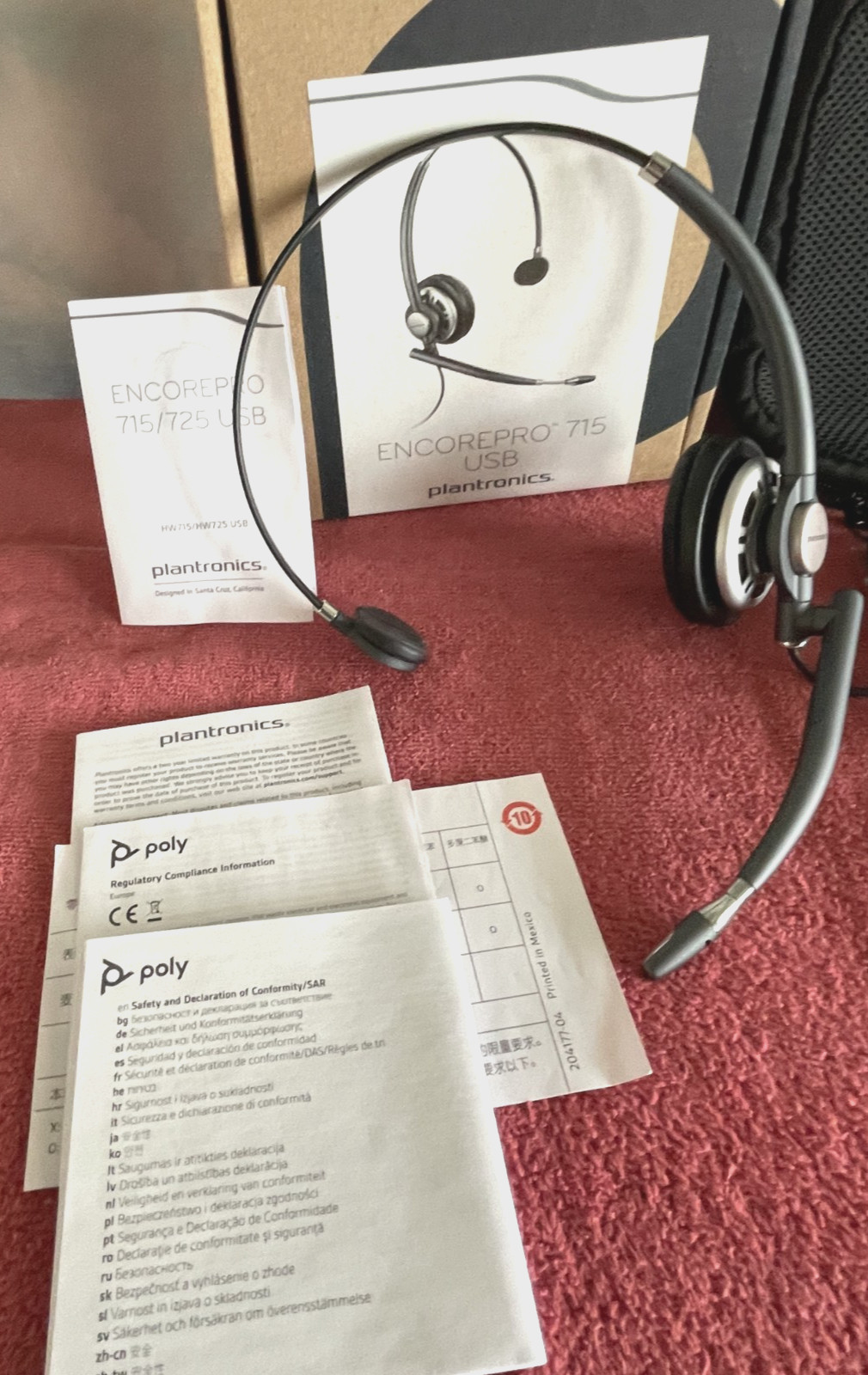POLY PLANTRONICS ENCOREPRO 715 USB-A MONOAURAL HEADSET HW715 w/ Case – In Box –