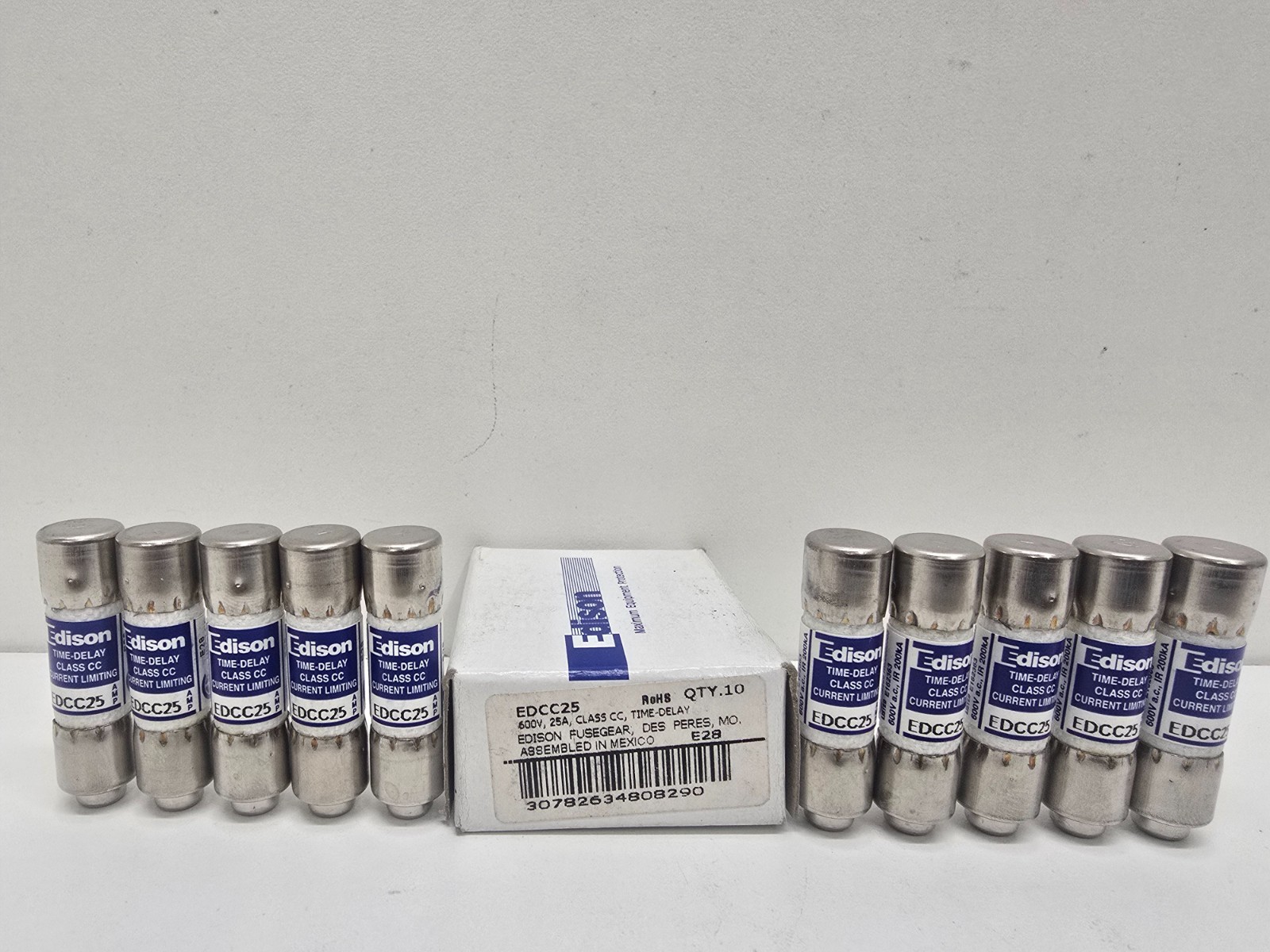 LOT OF (10) NEW IN BOX! EDISON 25A 600V TIME DELAY FUSES EDCC25