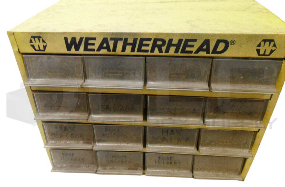 WEATHERHEAD 16 DRAWER METAL CABINET W/ NEW ASSORTED AUTOMOTIVE FUSES 5-30A