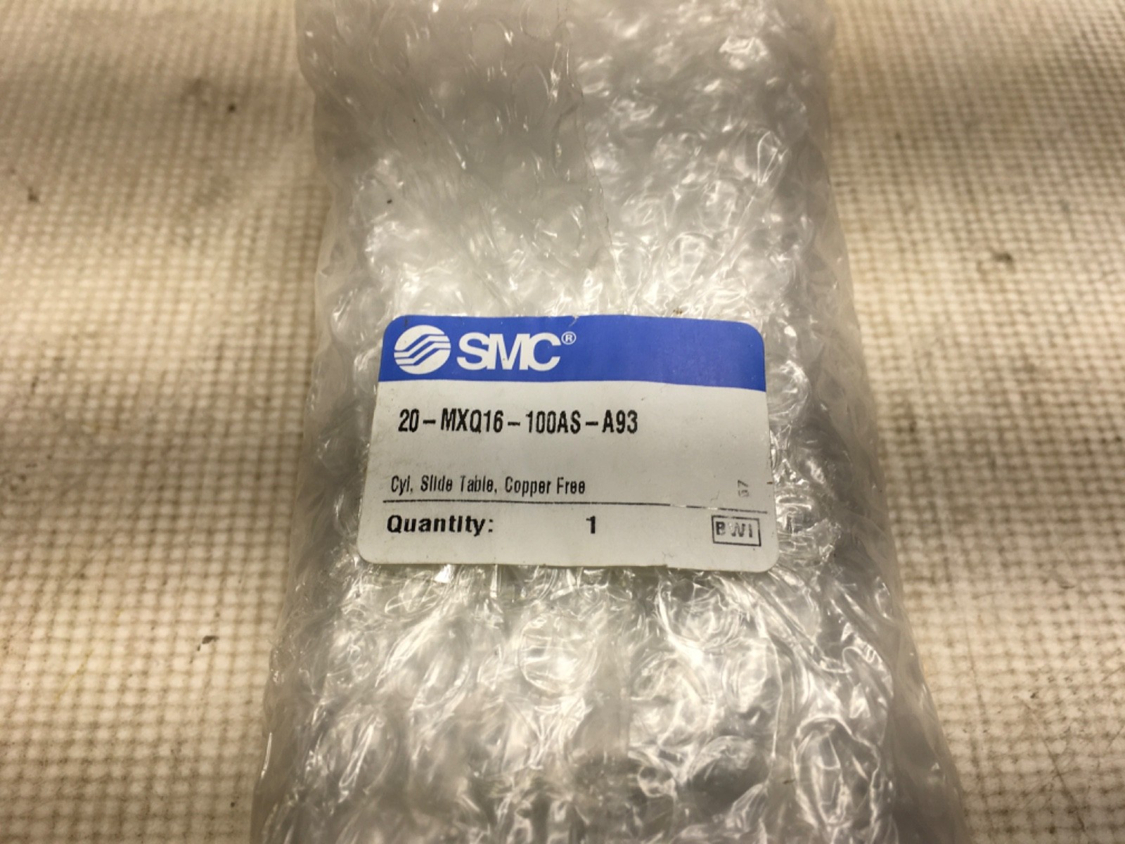 SMC slide table cylinder, copper free, 20-MXQ16-100AS-A93, NOS, LG-4718