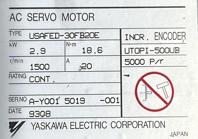 YASKAWA AC SERVO MOTOR USAFED-30FB20E ENCODER: UTOPI-500UB
