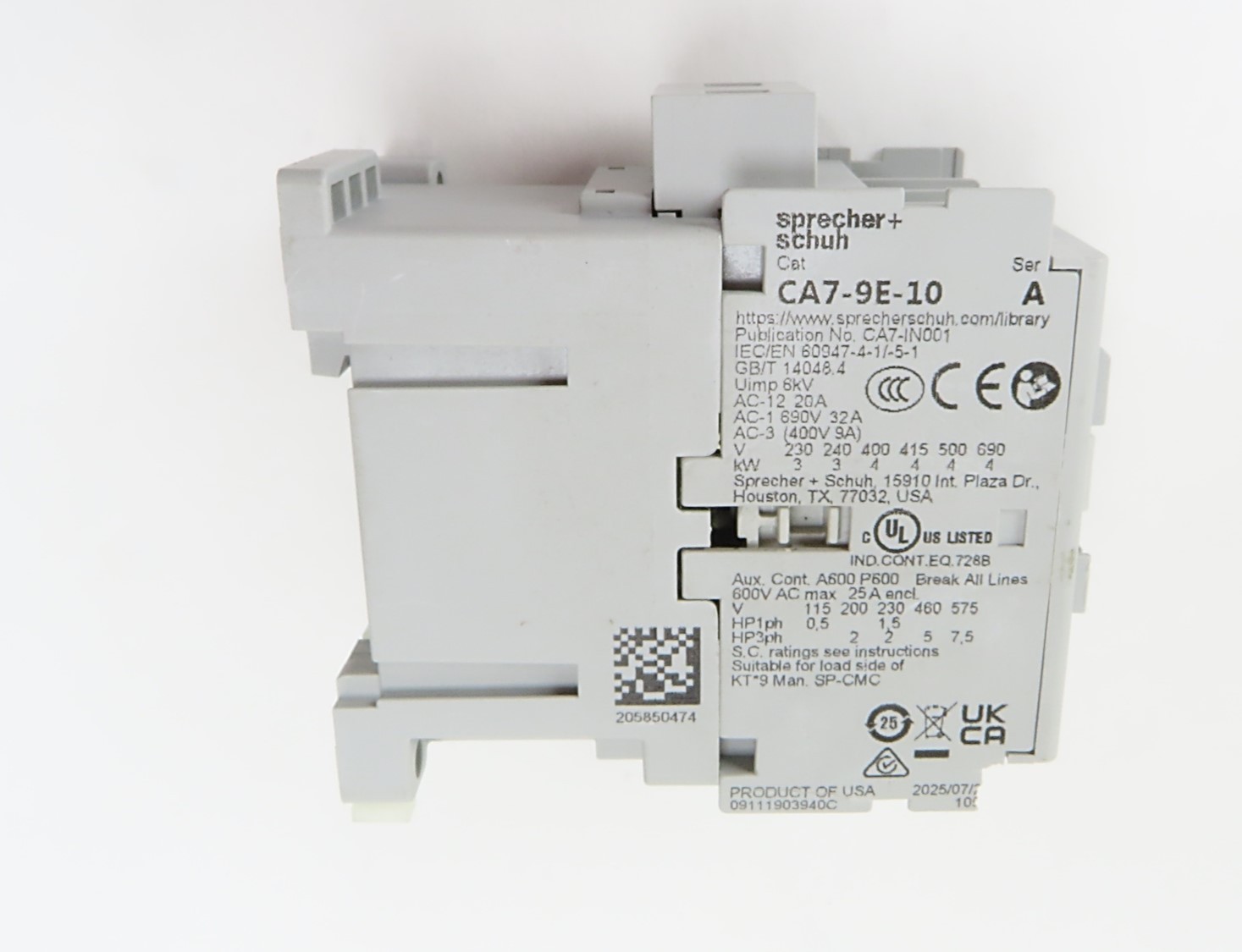 Sprecher + Schuh CA7-9E-10-24E Contactor 4kW 3 Pole 24VDC Coil (see desc) NEW