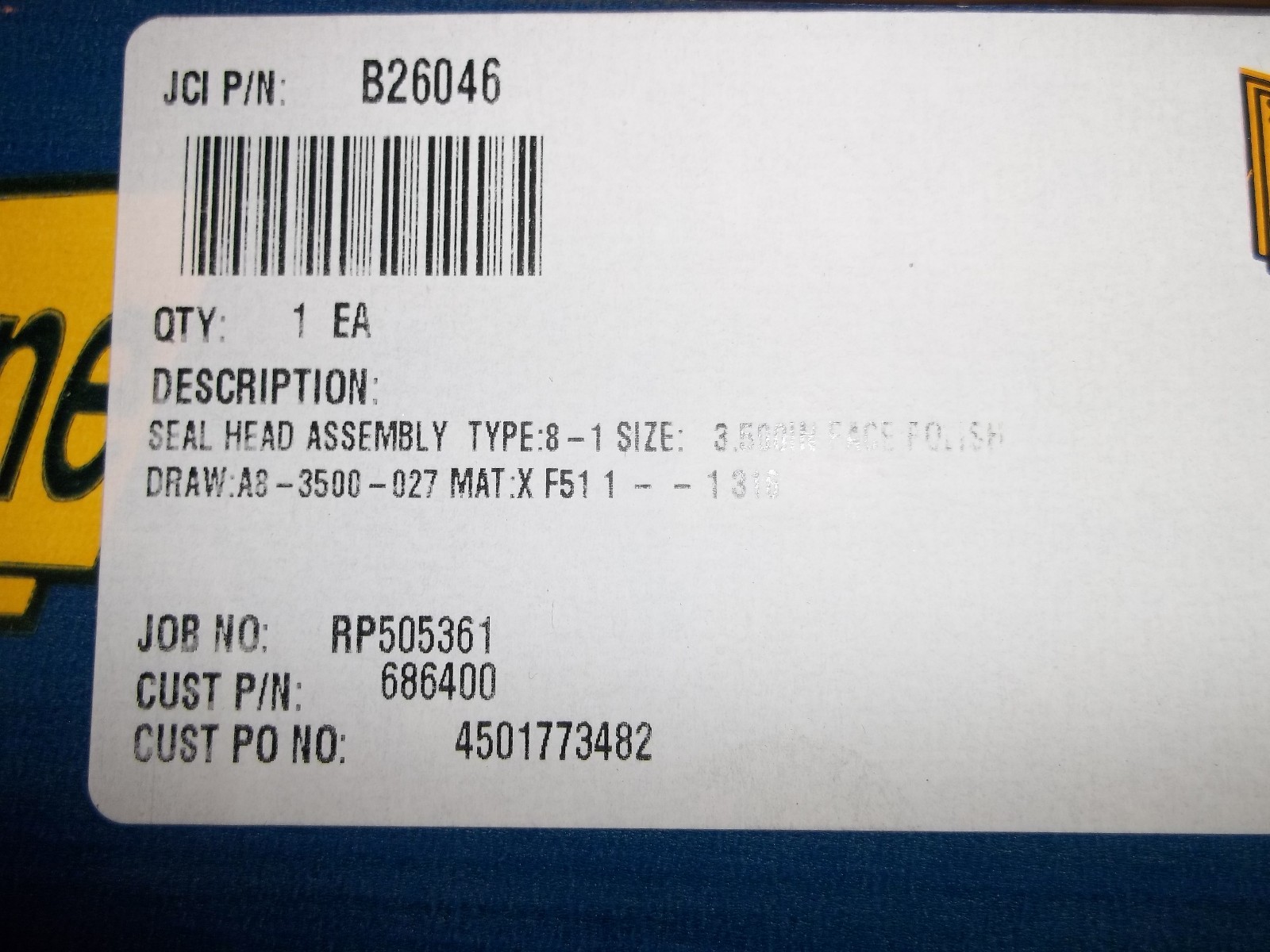 JOHN CRANE B26046 SEAL HEAD ASSEMBLY 8-1 3.50″ A8-3500-027 X F51 1- -1 316 (LL4)