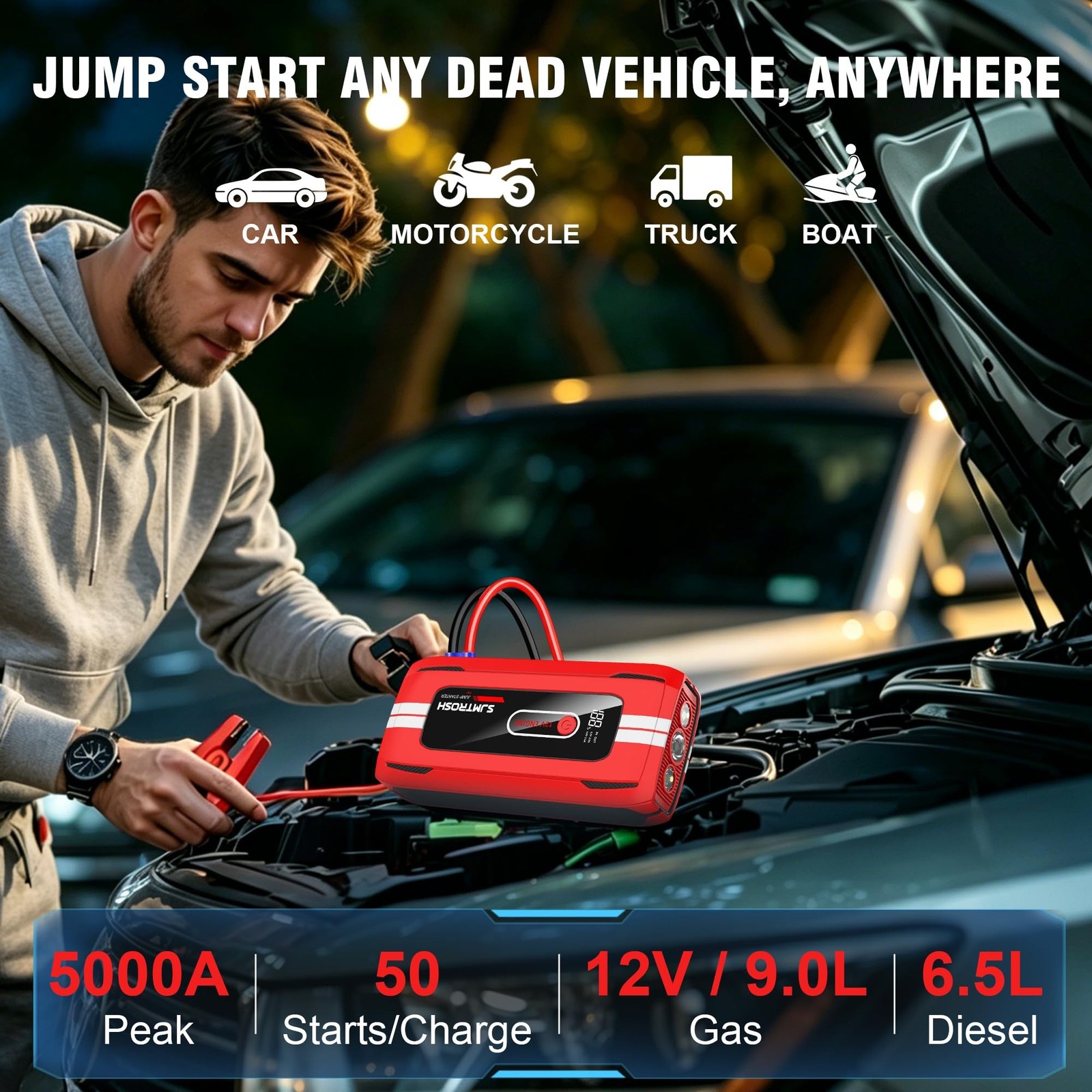 Jump Starter 5000A Peak, Jump Box 12V Battery Jumper Starter Portable, Jump P…