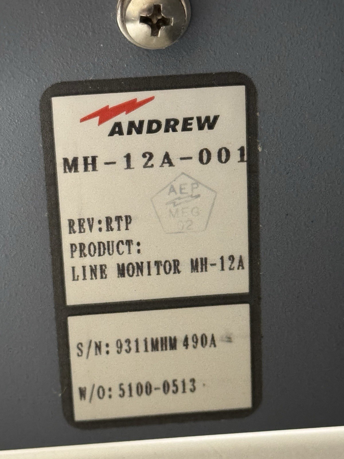 Andrew MH-12A Line Monitor Panel 12 Channel RF Pressure Monitor MH-12A-001