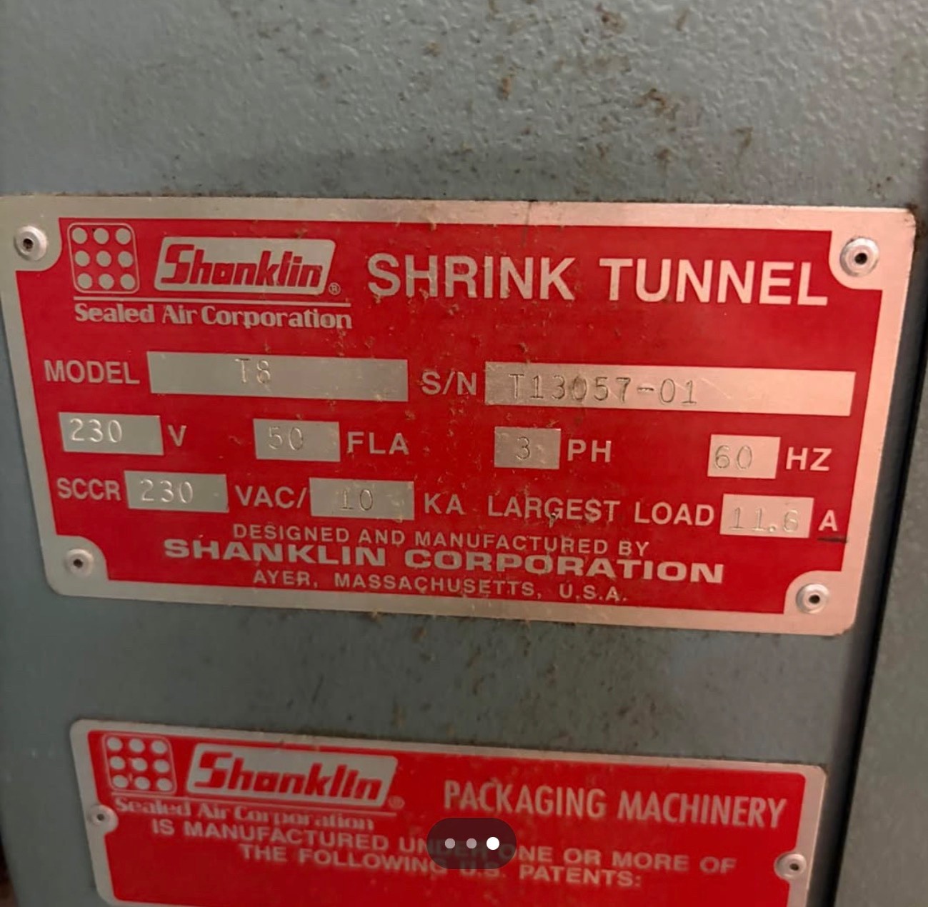 SHANKLIN T-8 INDUSTRIAL SHRINK TUNNEL – 28” W x 16” H OPENING – 230V 3PH