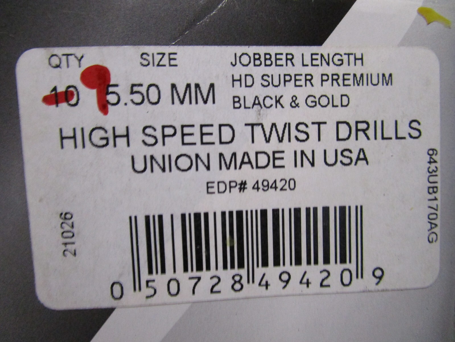 5.50mm x 95.0mm OAL 135° Split Black / Gold High Speed Steel Jobber Drill QTY 9