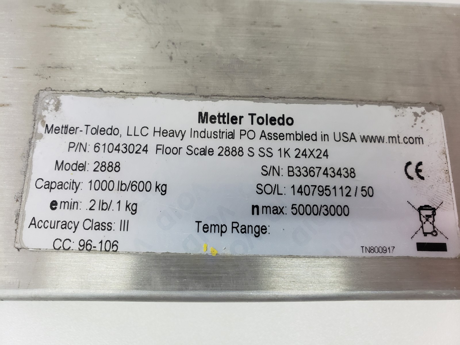 Mettler Toledo 61043024 for 2888 Floor Scale
