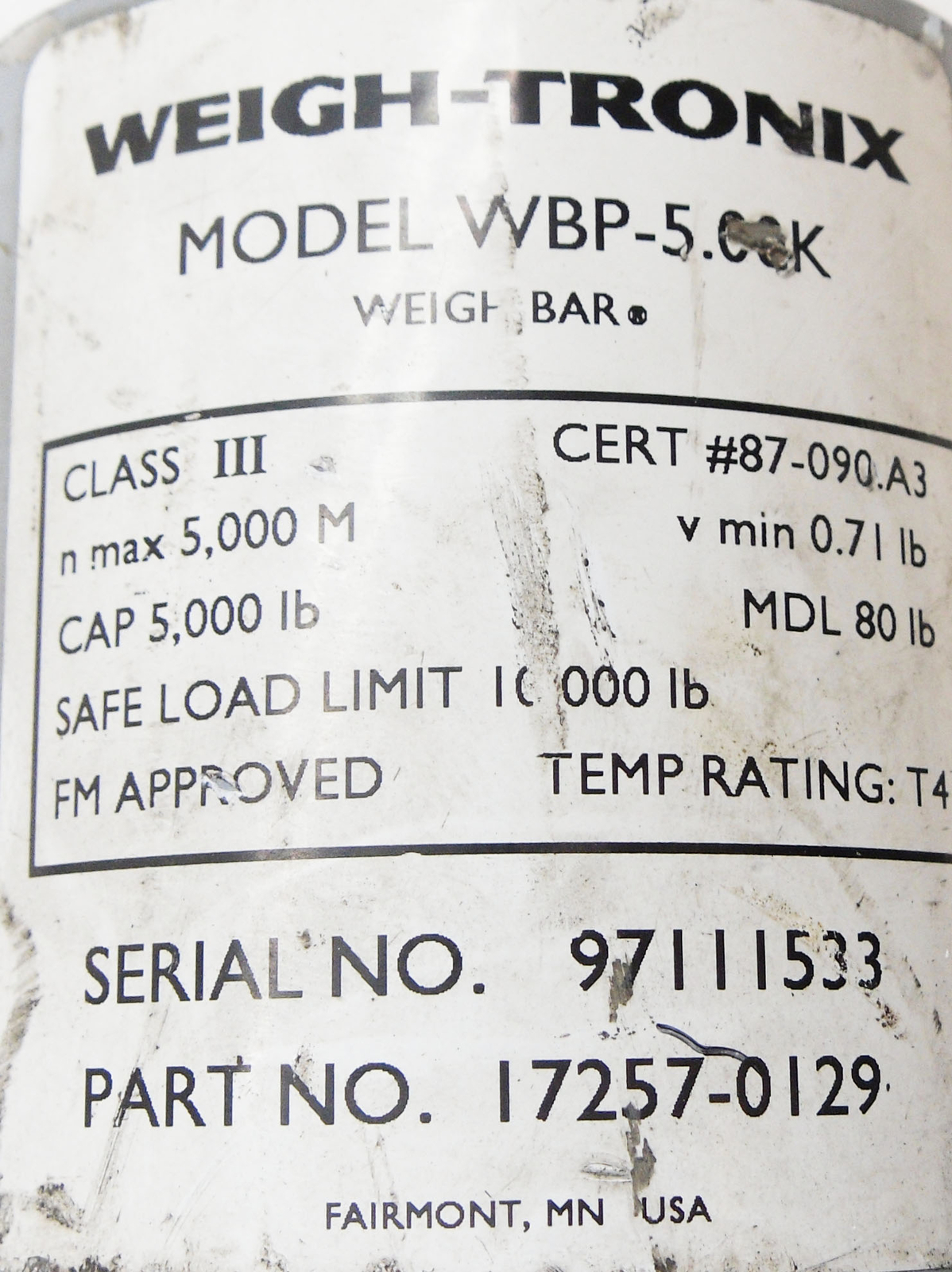 WEIGH-TRONIX WBP-5.00K WEIGH BAR 5000LB 17257-0129