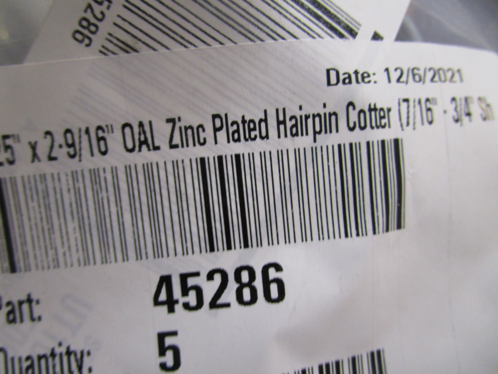 0.125″ x 2-9/16″ OAL Zinc Plated Hairpin Cotter (7/16″ – 3/4″ Shaft Size) QTY 5