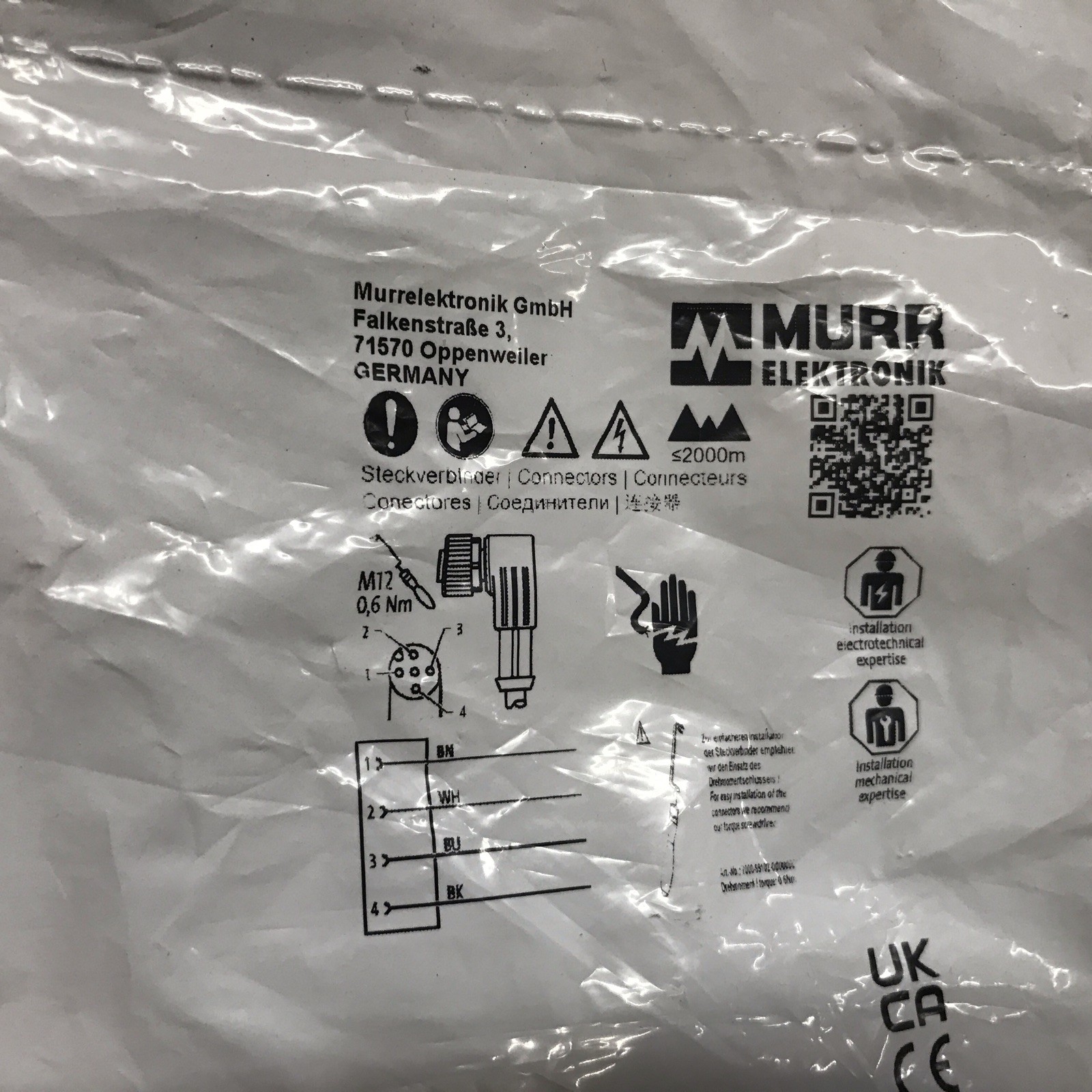 New MURR ELEKTRONIK M12 female 90 degree gray cable 7000-12341-2141500 22217