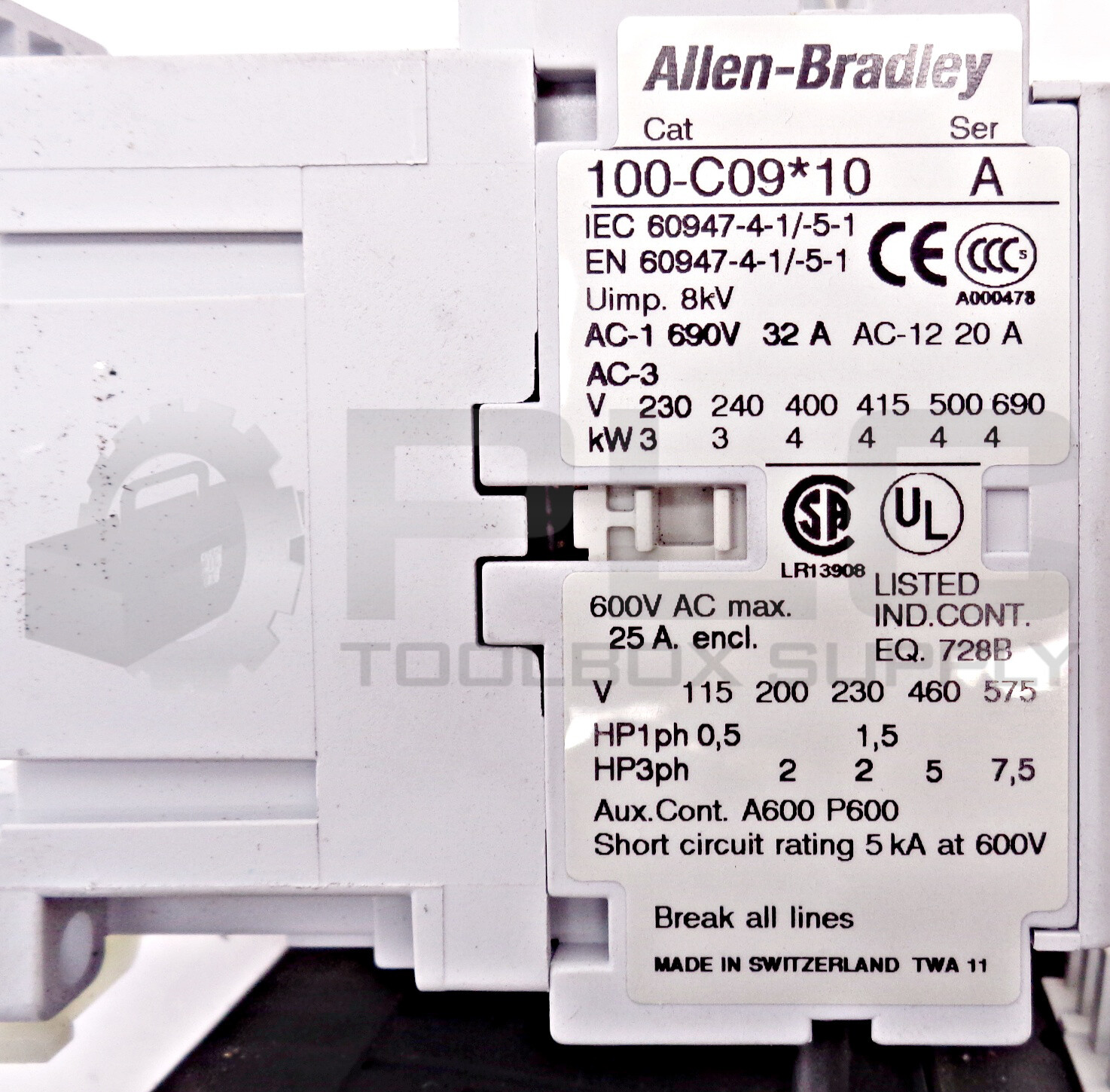 ALLEN BRADLEY 100-C09*10 /A CONT. 110/120V 50/60HZ w/193-TAB10 /B RELAY 0.6-1.0A