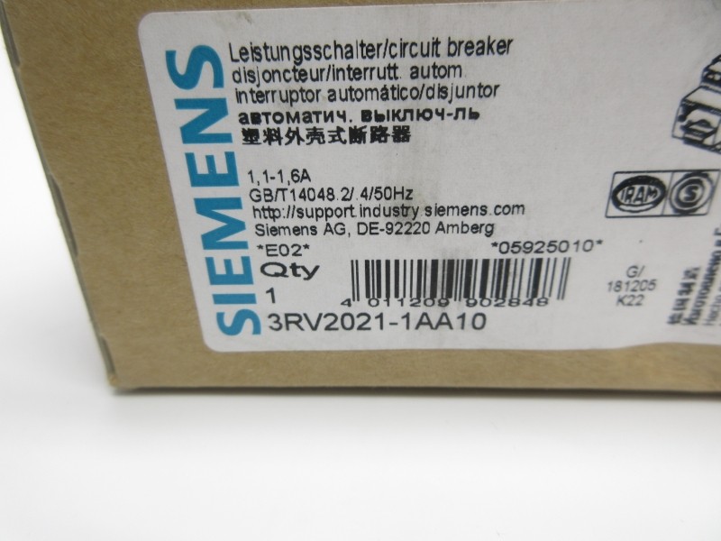 SIEMENS 3RV2021-1AA10 1.1-1.6A NSMP