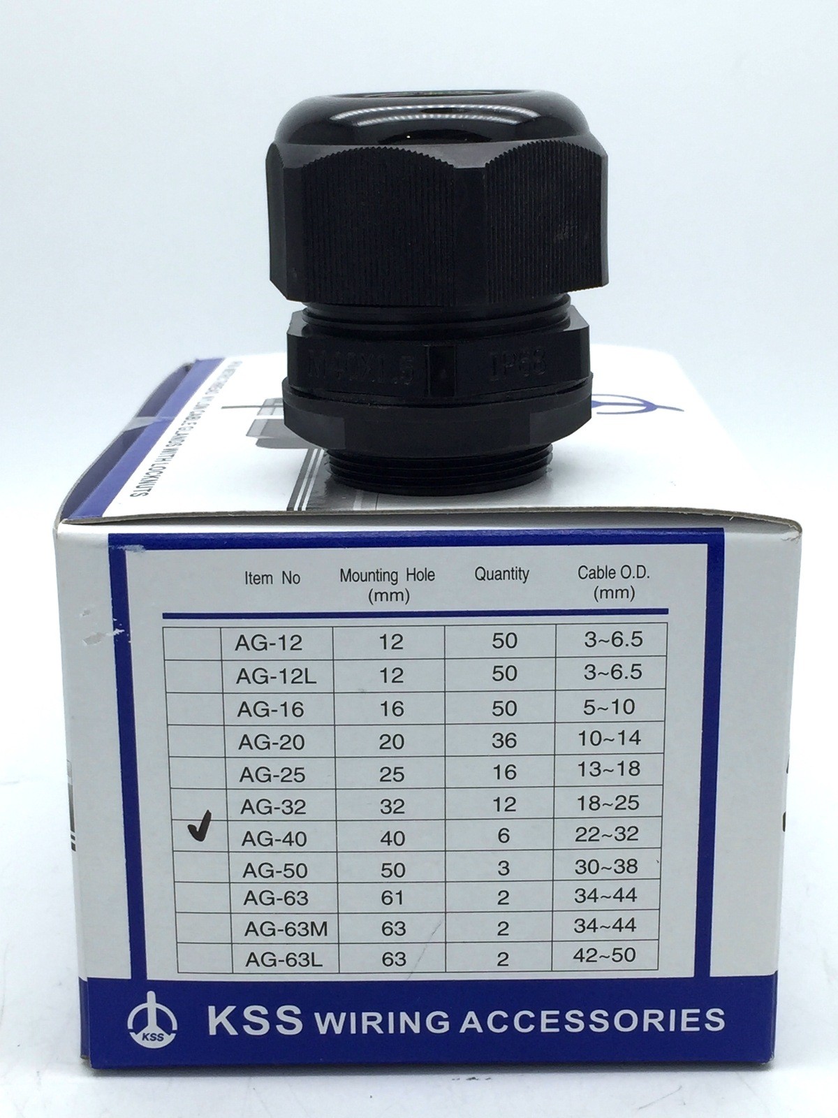 KSS AG-40 Nylon Cable Glands Metric Thread M40 with Locknuts Black IP68 x24 pcs