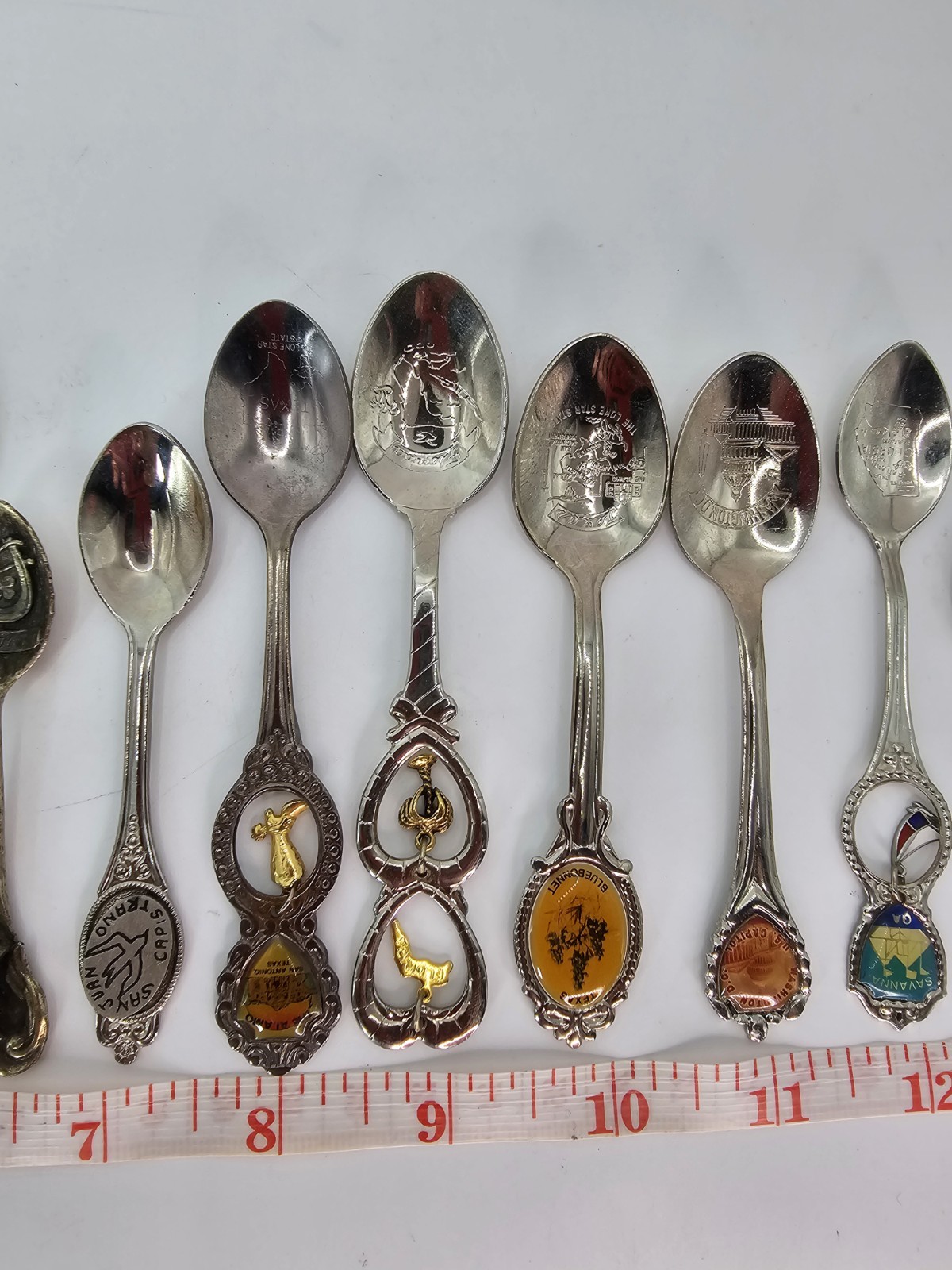 Lot of 18 Souvenir Mini Spoons-States, Places, Countries-Silver Plated, Brass