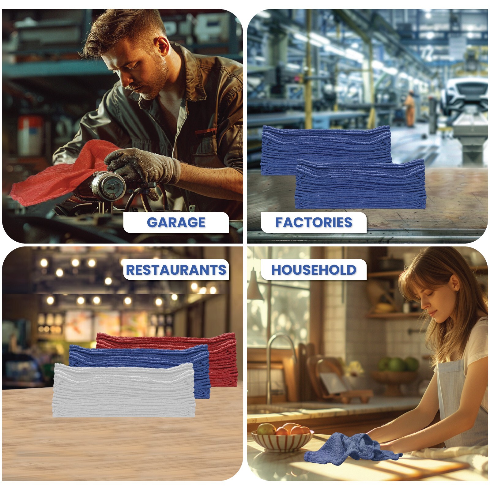100 New Industrial A-Grade Shop Rags – Cleaning Towels Red – Multipurpose Cloth
