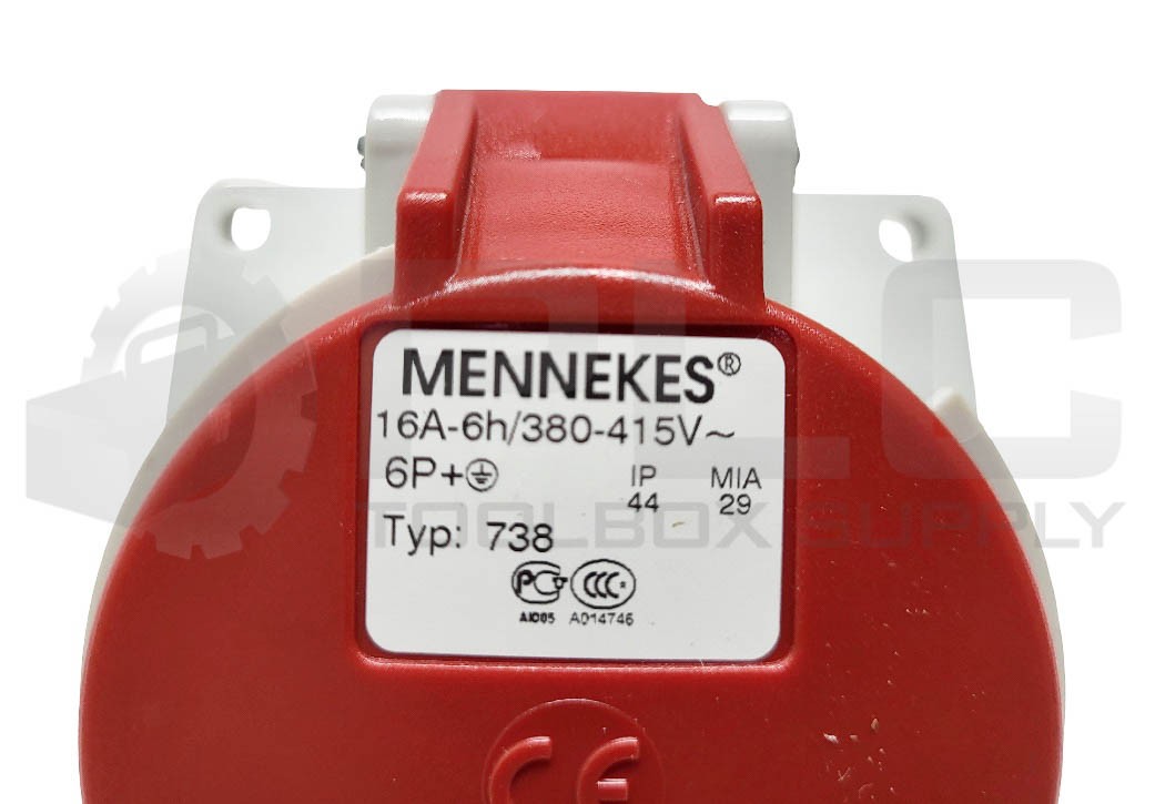 NEW MENNEKES NO738 PANEL MOUNTED SOCKET-OUTLET 16A-6H/380-415V~6P+