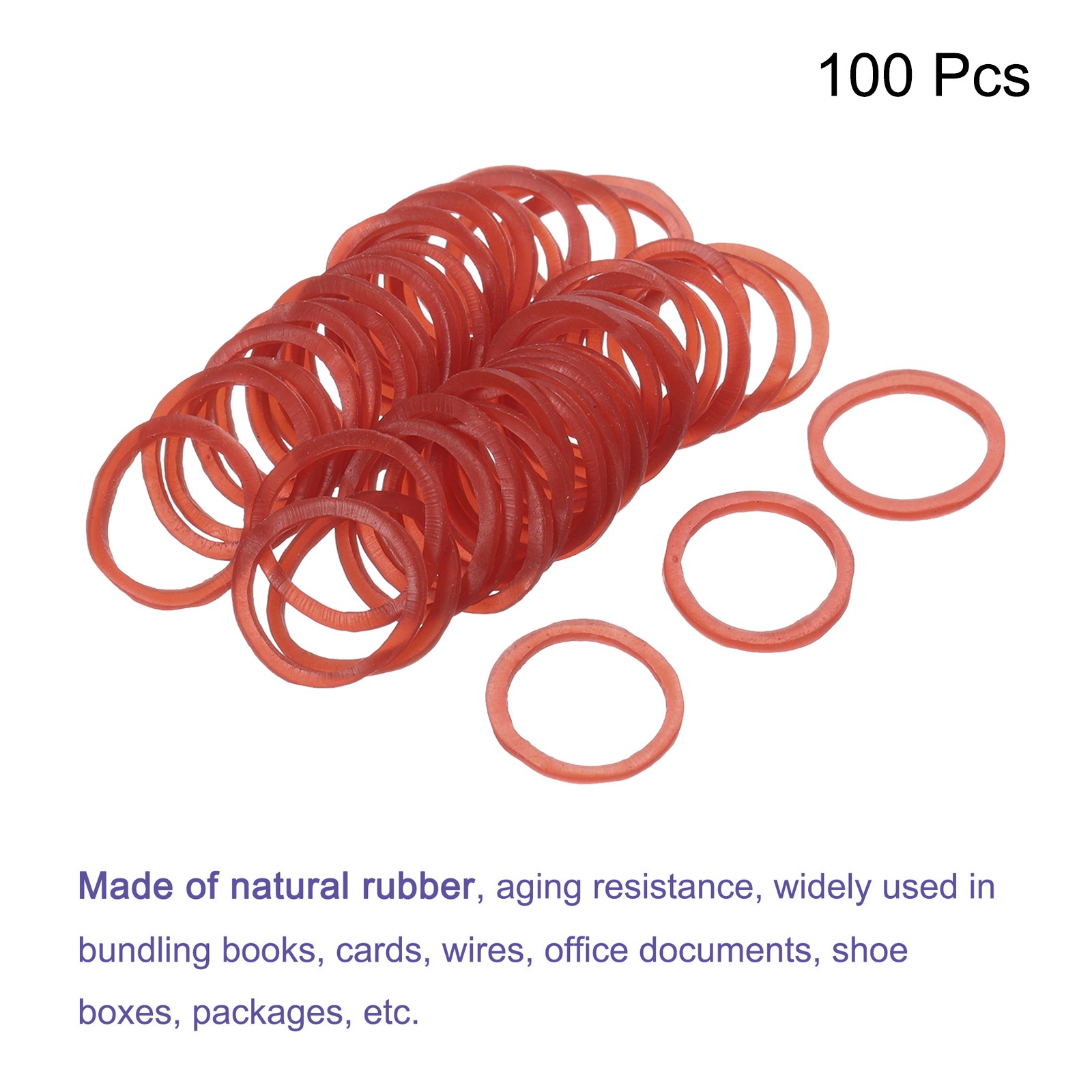 100 Pack 20mm x 1.4mm Rubber Band Red Stretchable Elastic Band