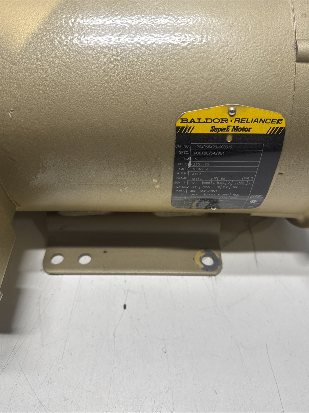 BALDOR CEM3616T SUPER E MOTOR SPEC M36A002S428G1 HP 7.5 230/460V RPM 3450