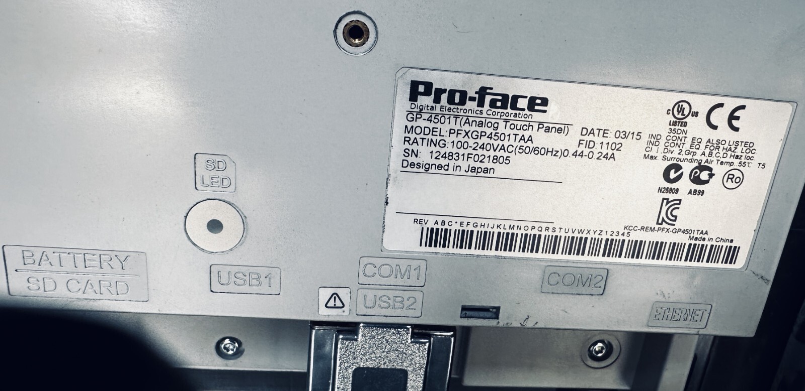 Pro-face GP-4501T HMI panel with Hoffman HMI station with 2 Pendent arms