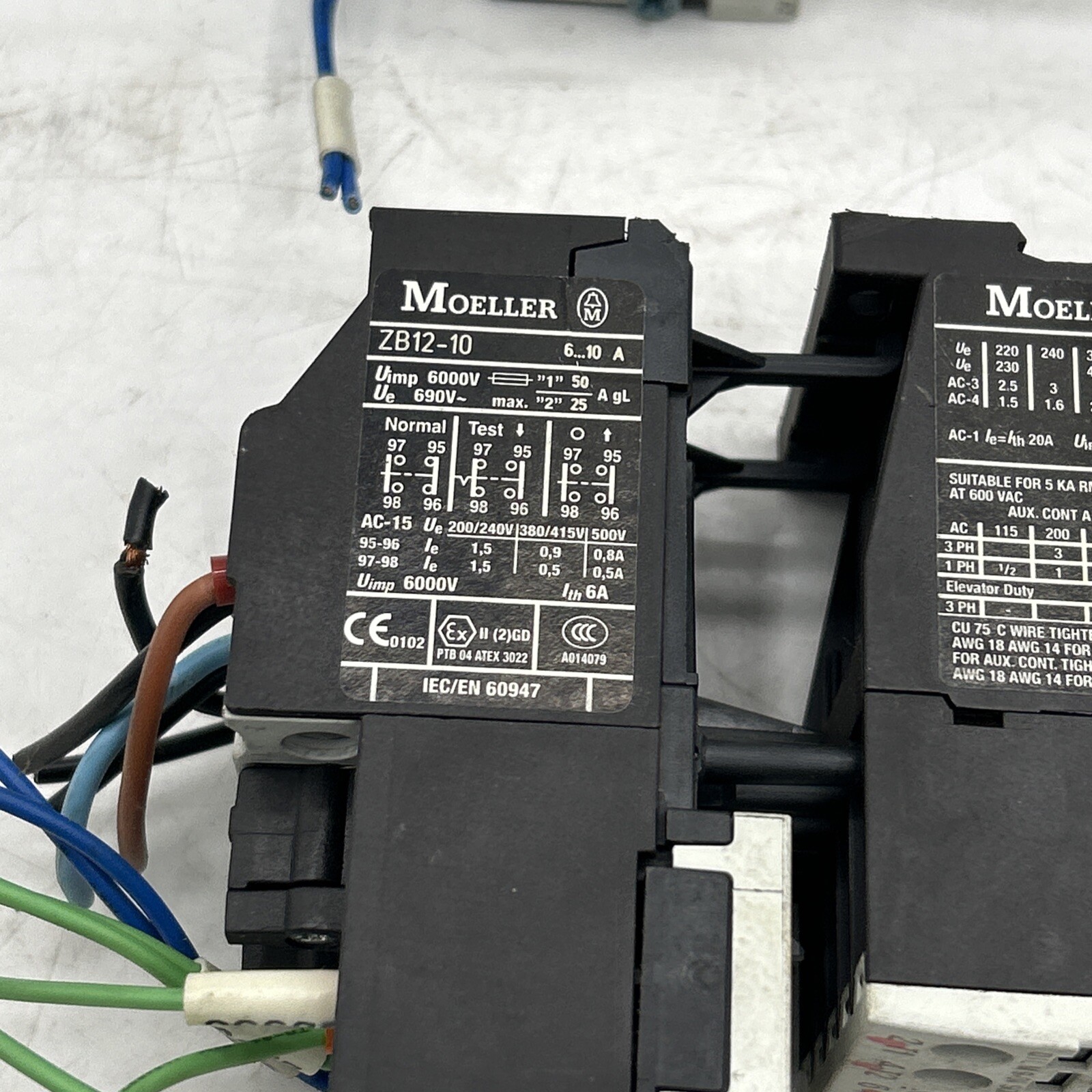 Lot Of 2 Sets Of MOELLER DILMC9 ZB12-10 CONTACTOR RELAY AUX BLOCK ASSEMBLY