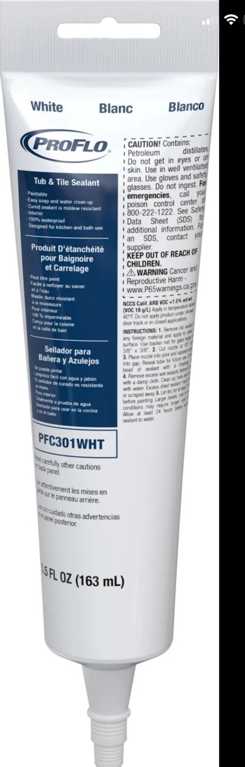 PROFLO PFC301 5.5 oz Tube and Tile Caulk – White