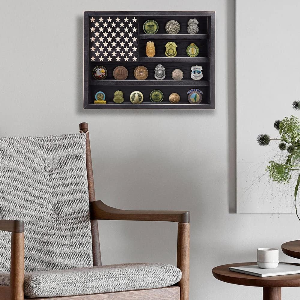 Elegant Wooden Challenge Coin Display Case – 11.8″ x 15.7″ – Gift for Veterans