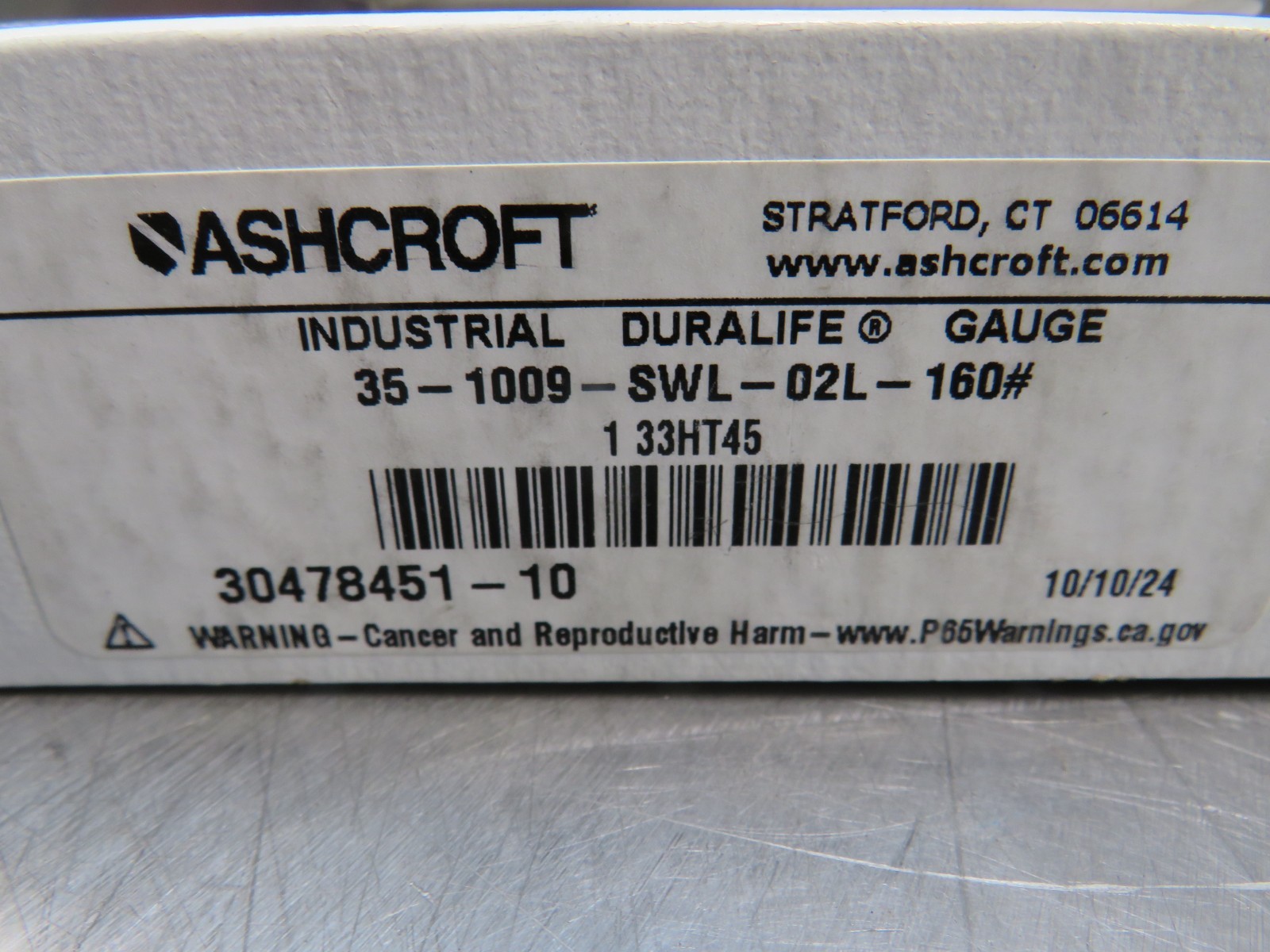Ashcroft 35-1009-SWL-02L-160# Gauge 0-160 psi
