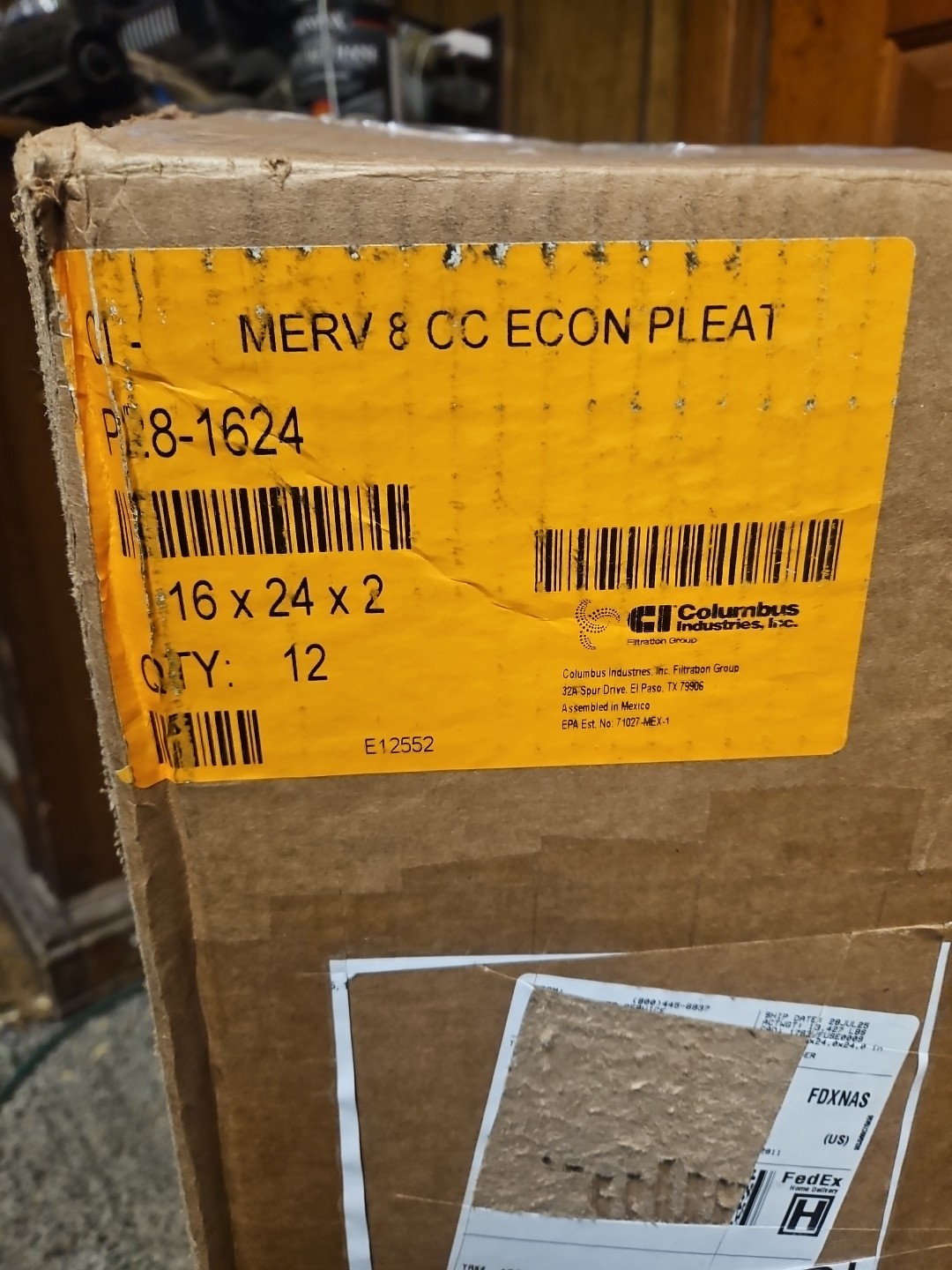 12 Air Filters Merv 8 CC ECON PLEAT P28-1624 Air Filters 16x24x2