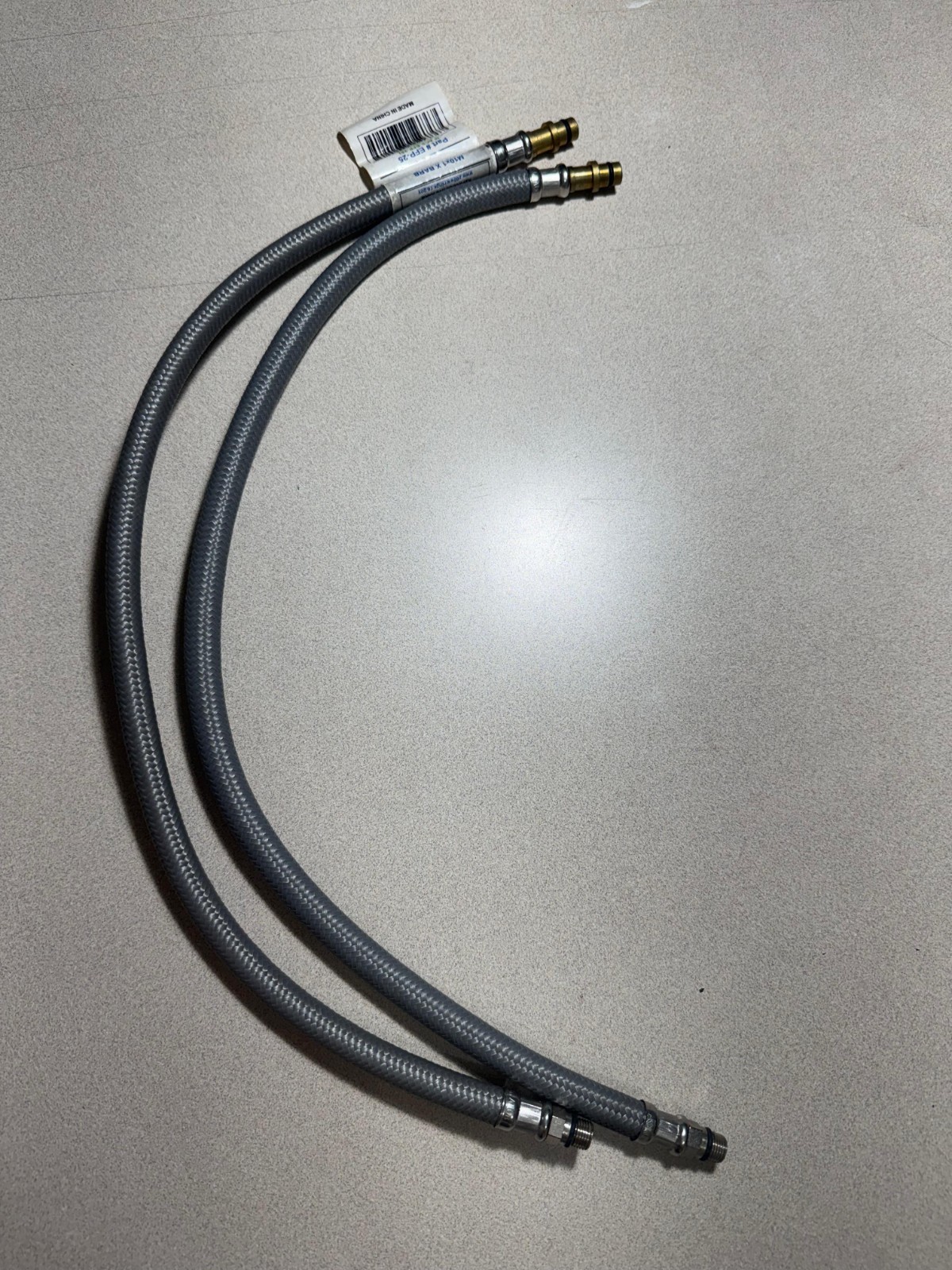 24″ Braided Flexible Supply Hose EFP-25 M10x1 X BARB, Set of 2