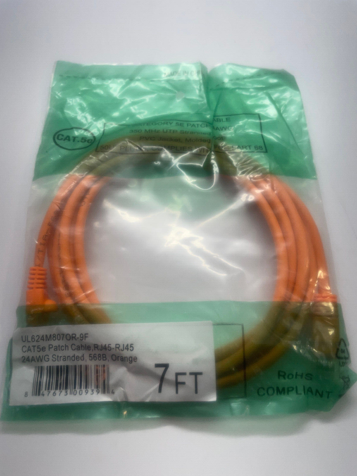 7Ft Cat5e UL624M807OR-9F Snagless Unshielded (UTP) Ethernet Cable 10Pack