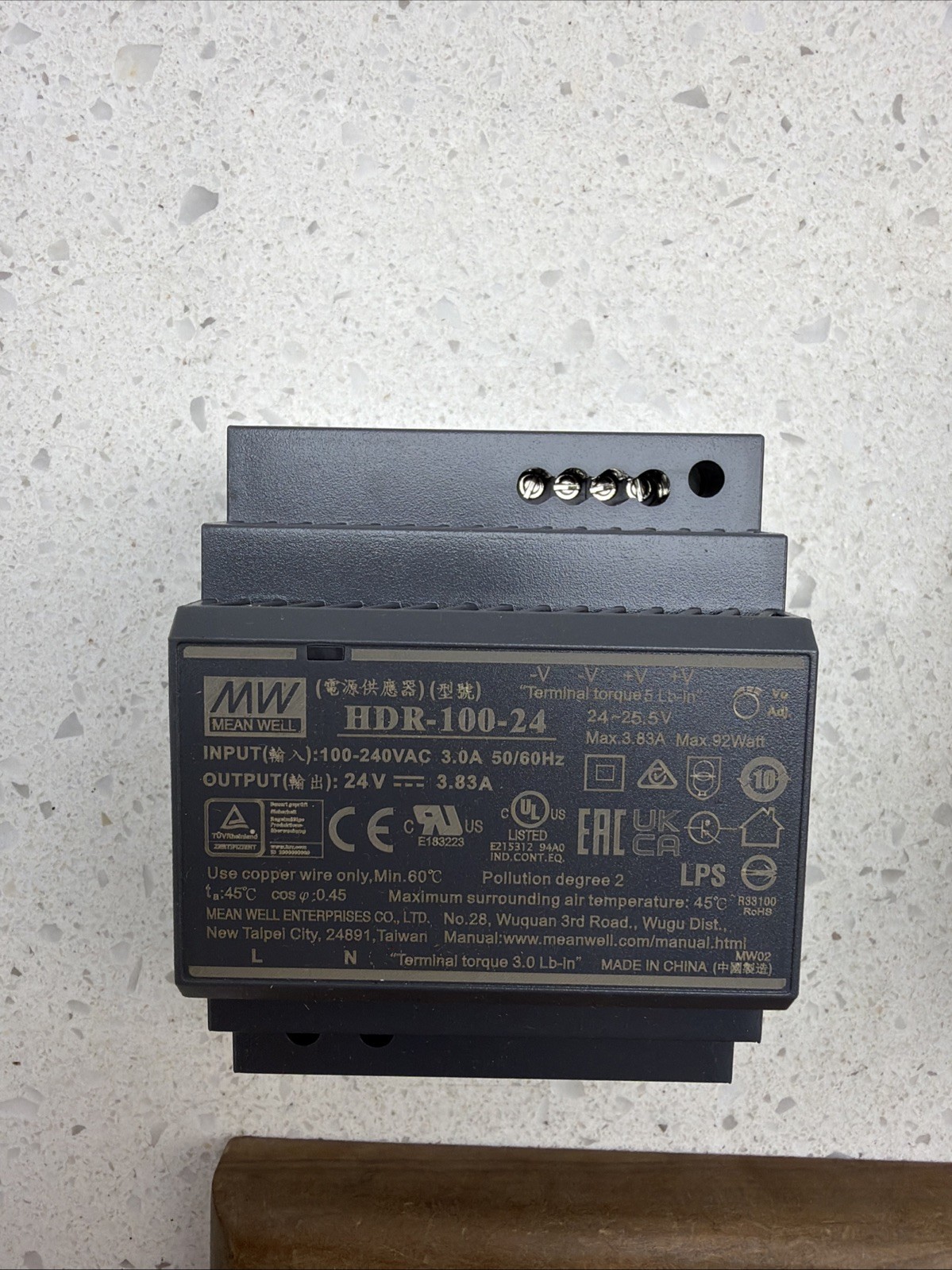 Mean Well HDR-100-24 AC/DC Power Supply – 1 Output – 24V@3.83A – 92W