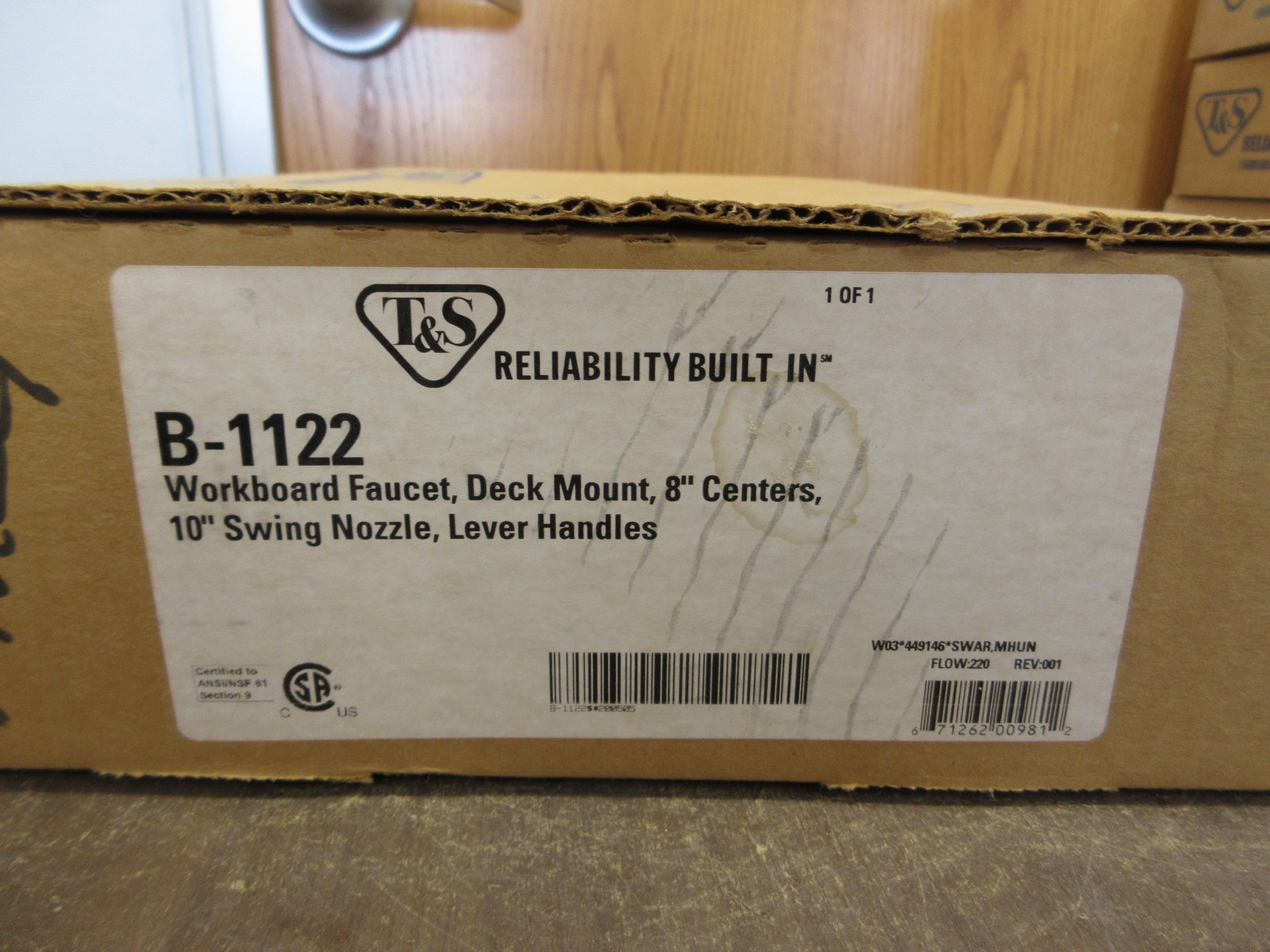 T&S Workboard Faucet B-1122 Deck Mount 8″ Centers 10″ Swing Nozzle Lever Handles