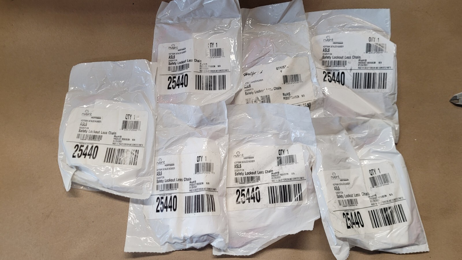 Lot of 7 Hoffman ASL6 Safety Lockouts 6 Hole Red