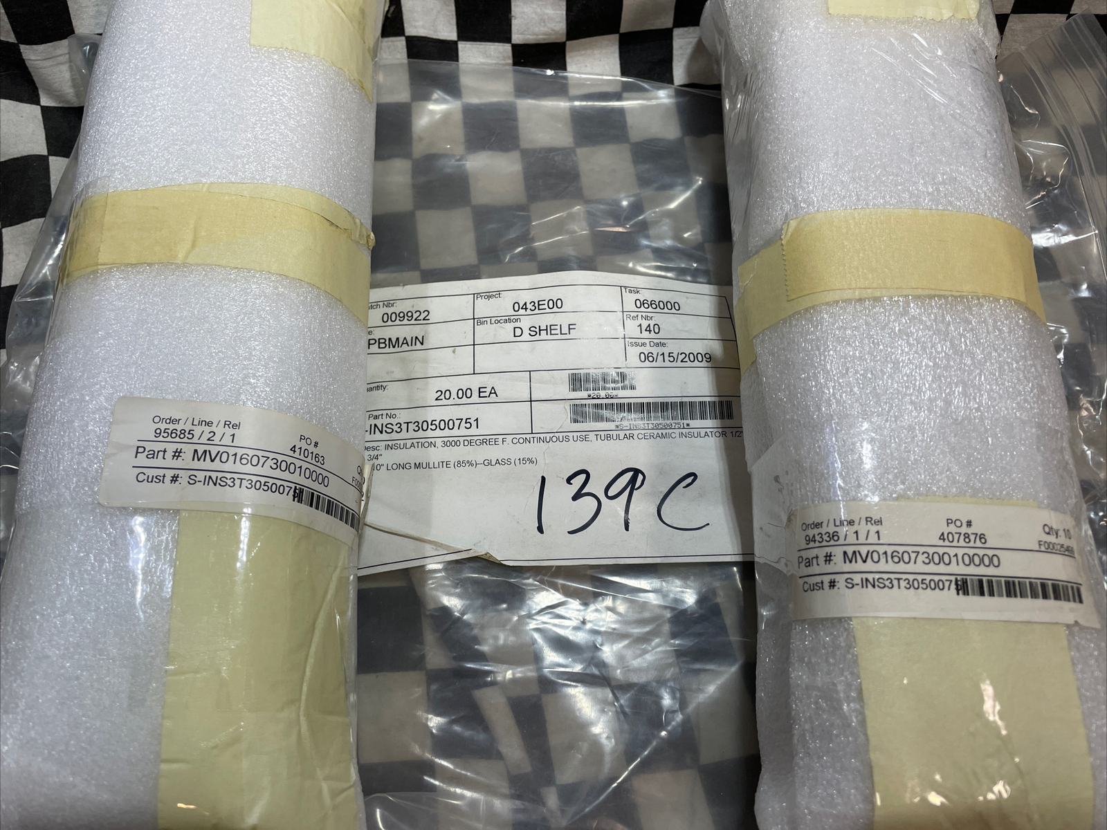 Tubular Ceramic Insulator Insulation 3000 Degree F, S-INS3T30500751, LOT OF 20