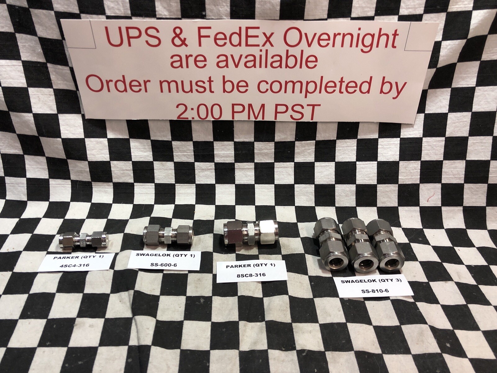 LOT OF 6 PARKER/SWAGELOK UNION SS-810-6, SS-600-6, 8SC8-316, 4SC4-316 #131P9