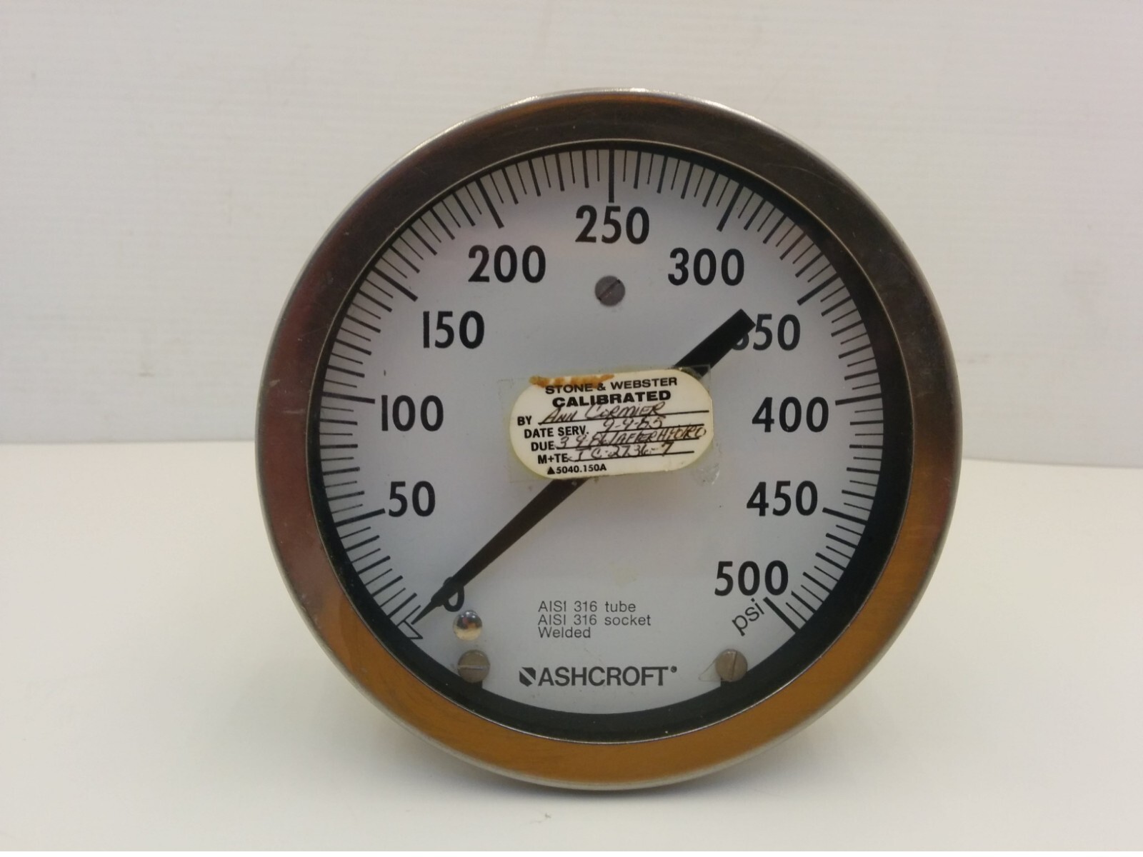 ASHCROFT PRESSURE GAUGE, 0-500 PSI, AISI 316 TUBE/SOCKET WELDED, 5″ DIA, BACK MT