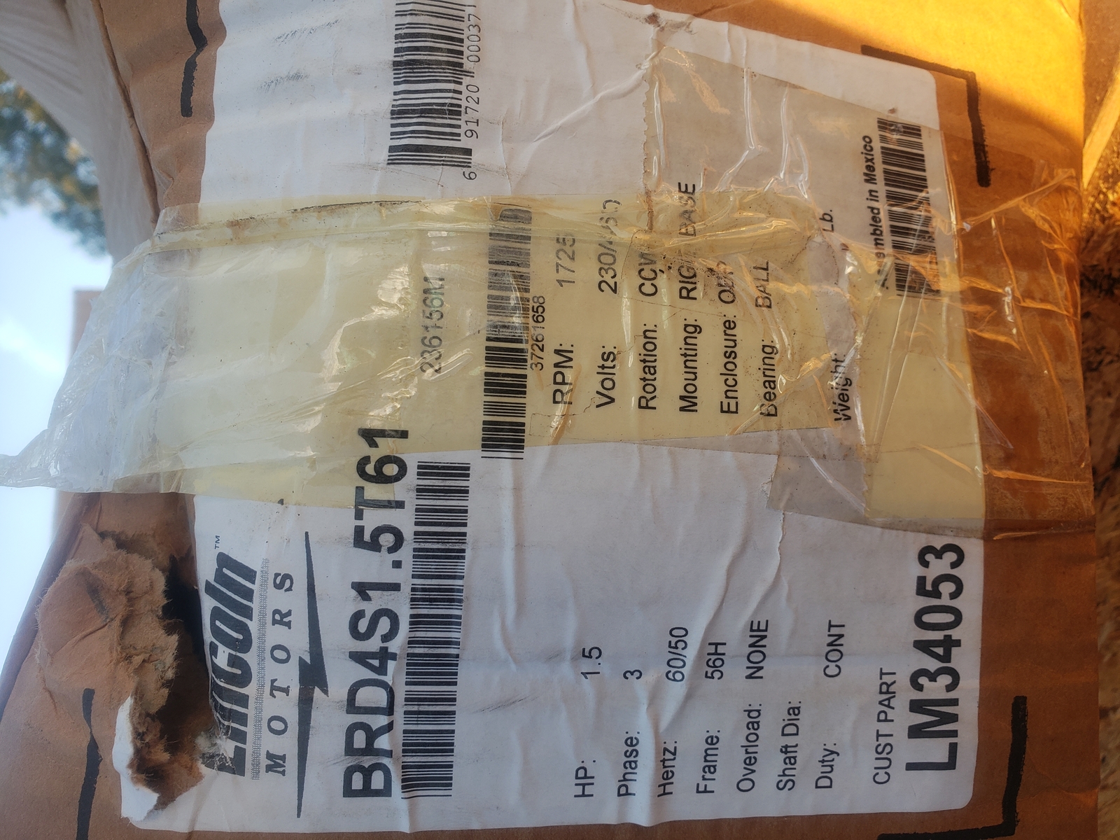 NSOP Lincoln Motors LM34053 BRD4S1.5T61 1.5HP 3PH 60/50Hz 56H 1725RPM 230/460V