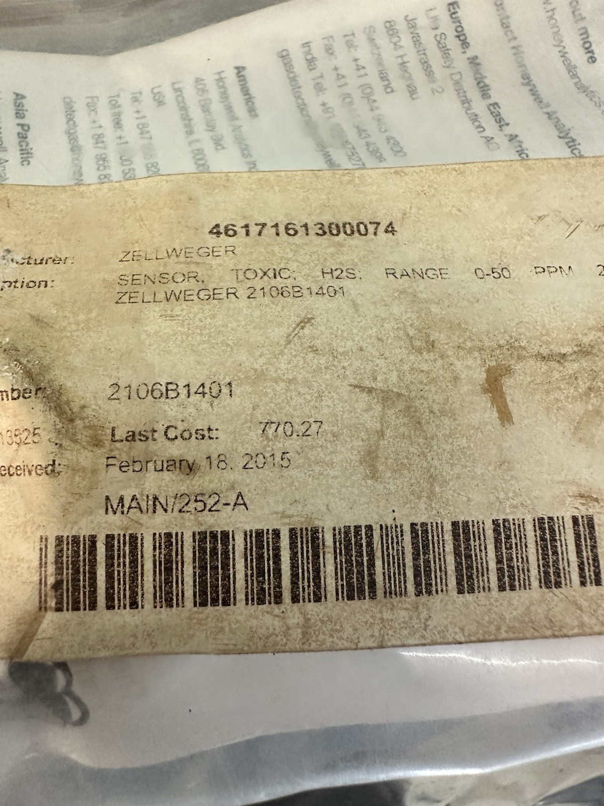 HONEYWELL 2106B1401 GAS SENSOR Fast Shipping